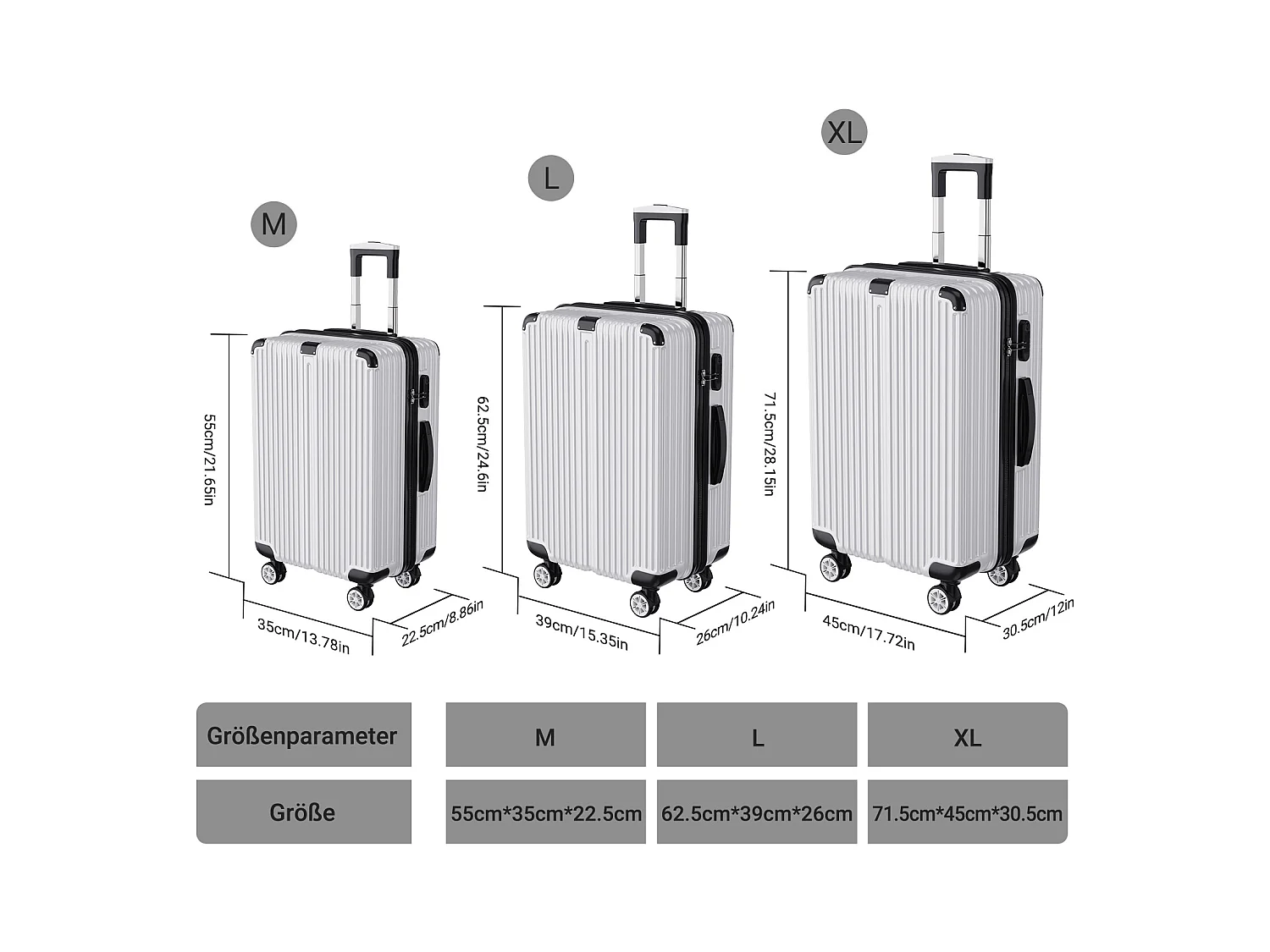 Juego de maletas apilables con ruedas de 360° y asa retráctil – 3 tallas (M/L/XL) + báscula digital gratis