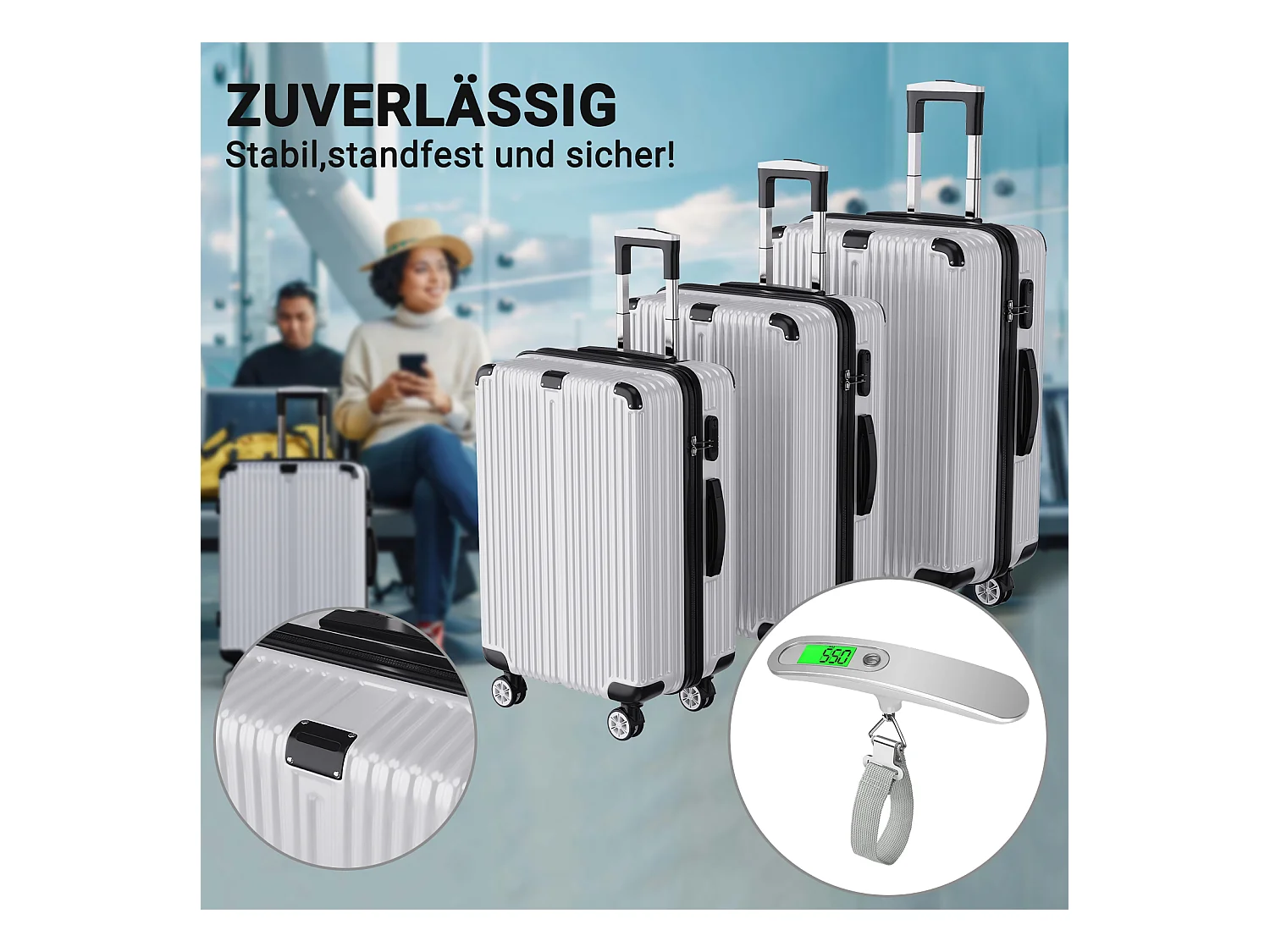 Juego de maletas apilables con ruedas de 360° y asa retráctil – 3 tallas (M/L/XL) + báscula digital gratis