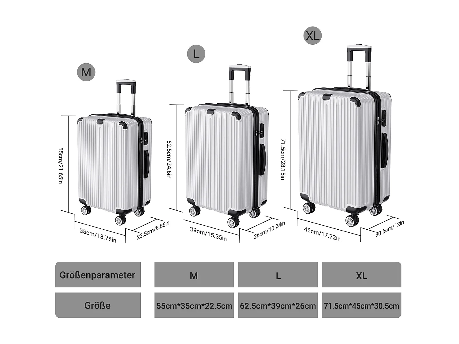 Stapelbare bagageset met 360° wielen en uitschuifbare handgreep – 3 maten (M/L/XL) + gratis digitale weegschaal