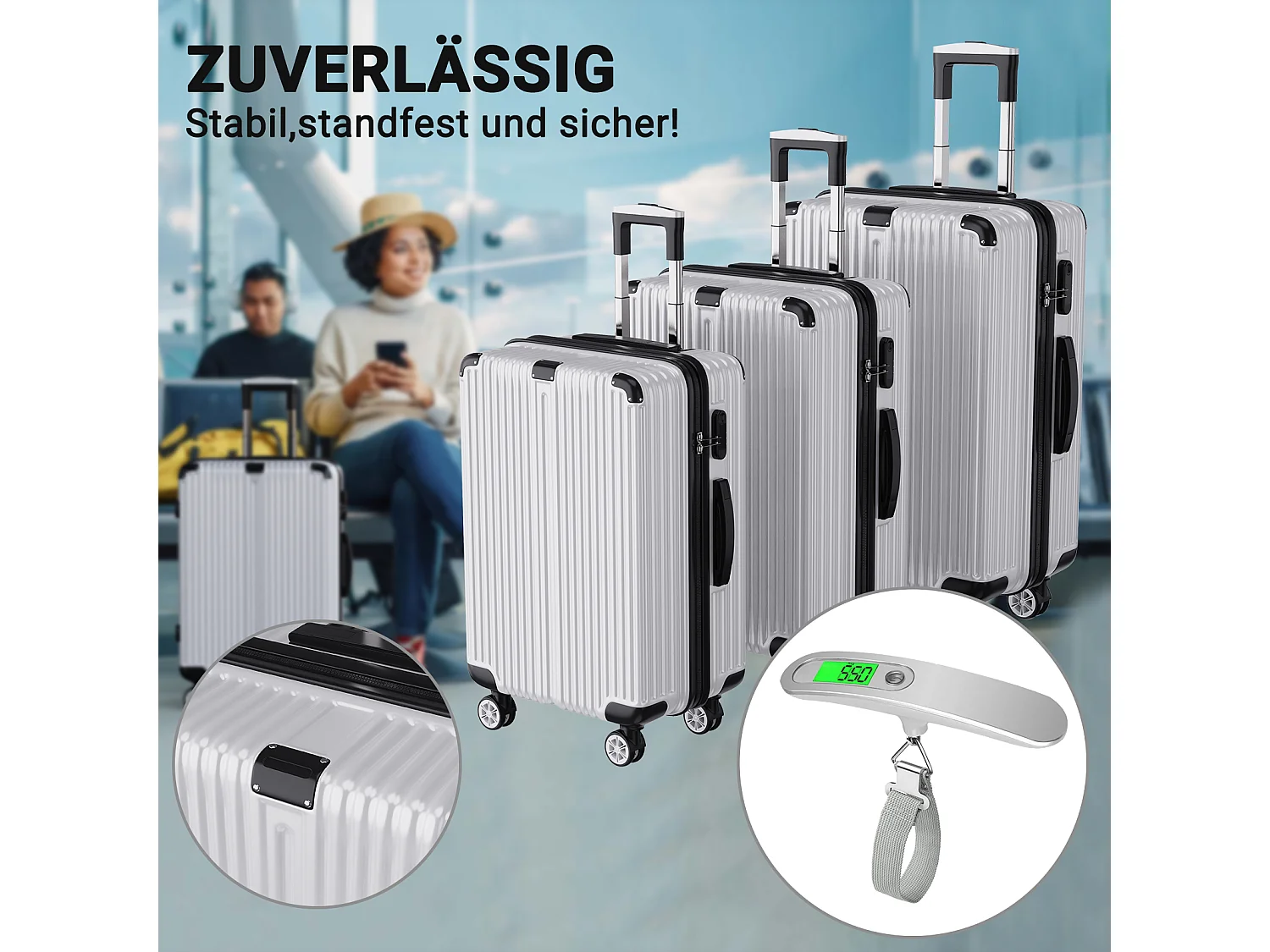 Stapelbare bagageset met 360° wielen en uitschuifbare handgreep – 3 maten (M/L/XL) + gratis digitale weegschaal