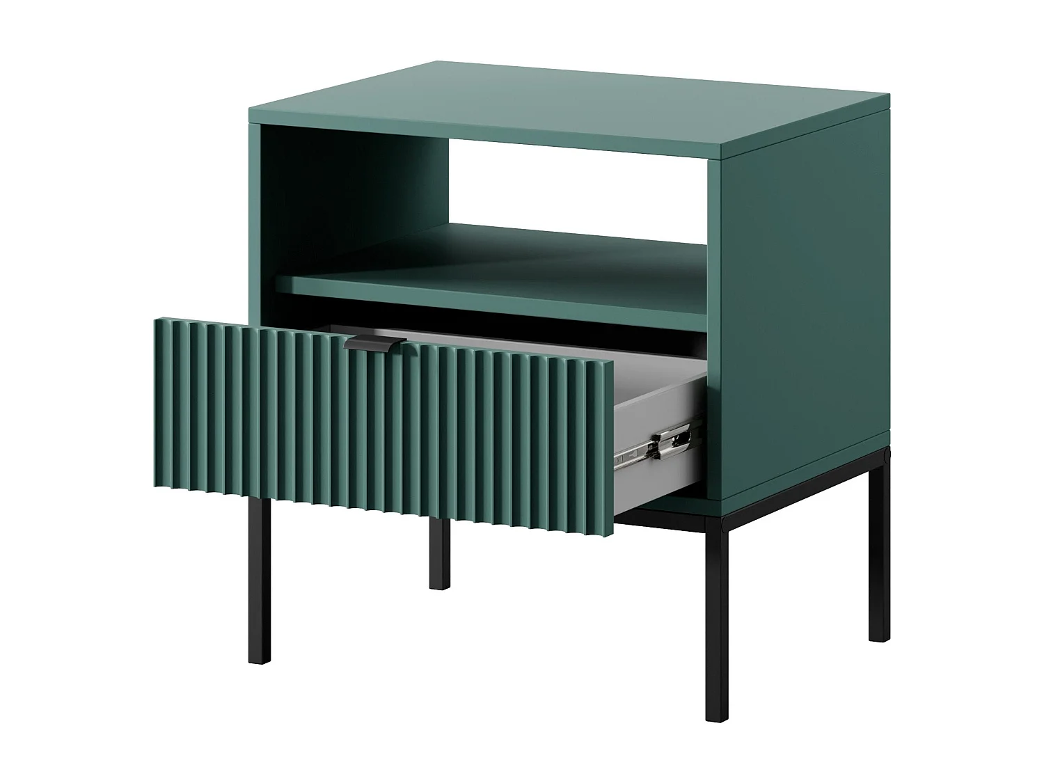 Table de chevet 1 tiroir avec pieds en métal noir 54x56 cm