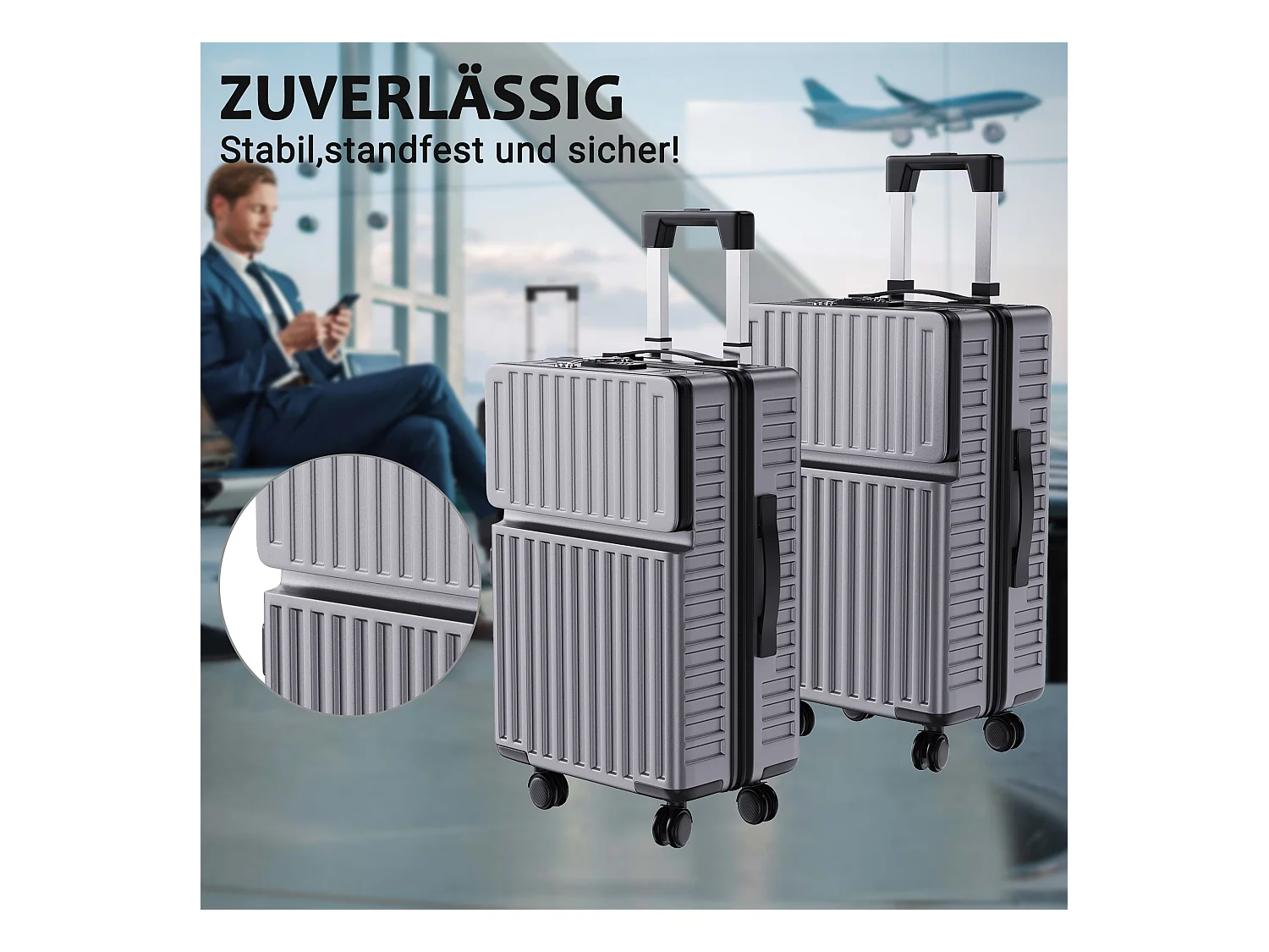 Set di valigie in ABS grigio – 2 pezzi (20"/24") con ruote a 360° e lucchetto TSA