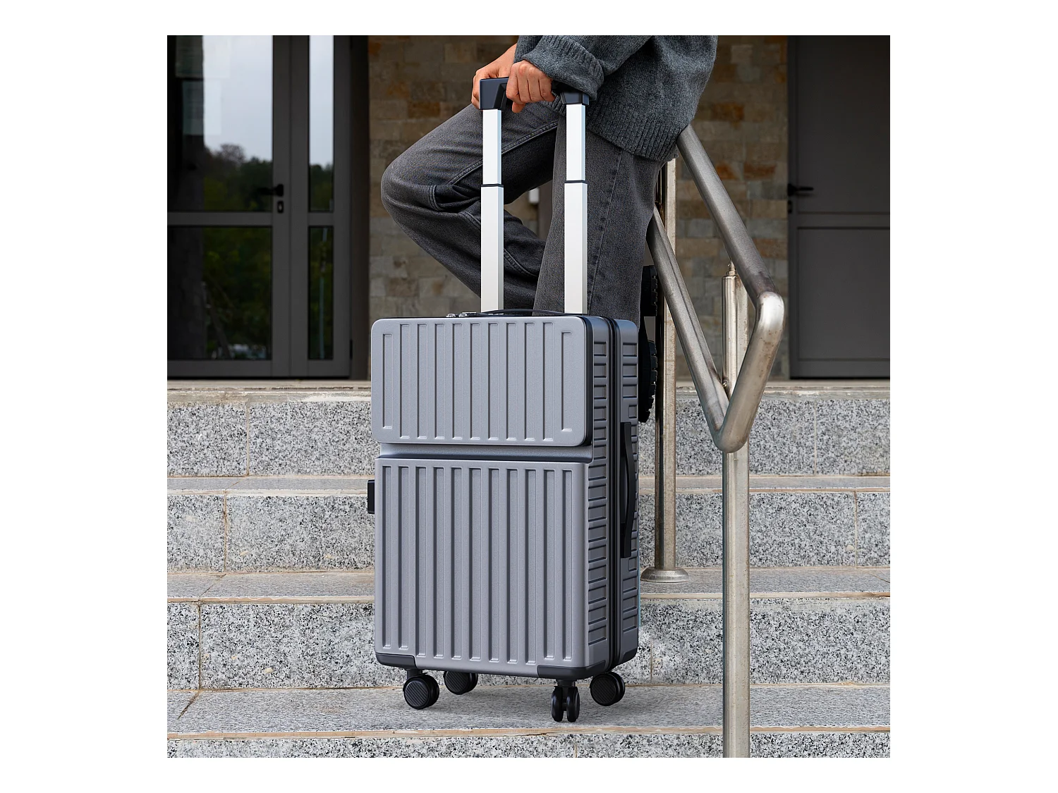 Set di valigie in ABS grigio – 2 pezzi (20"/24") con ruote a 360° e lucchetto TSA