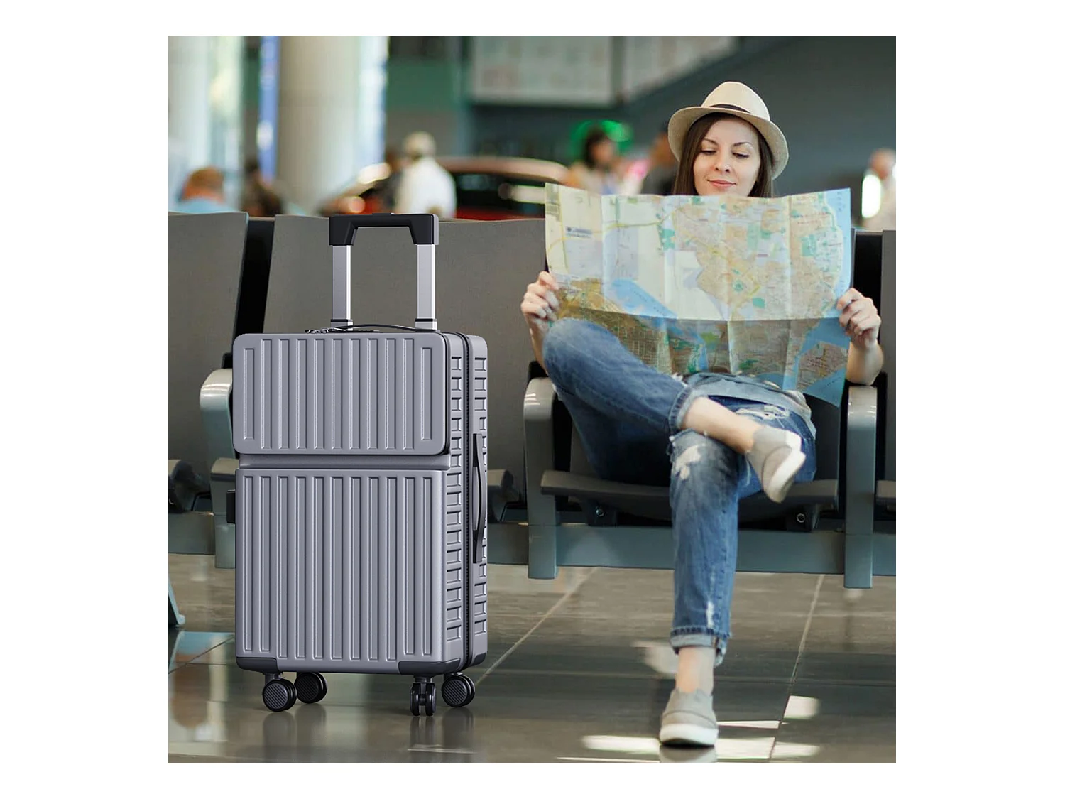 Set di valigie in ABS grigio – 2 pezzi (20"/24") con ruote a 360° e lucchetto TSA