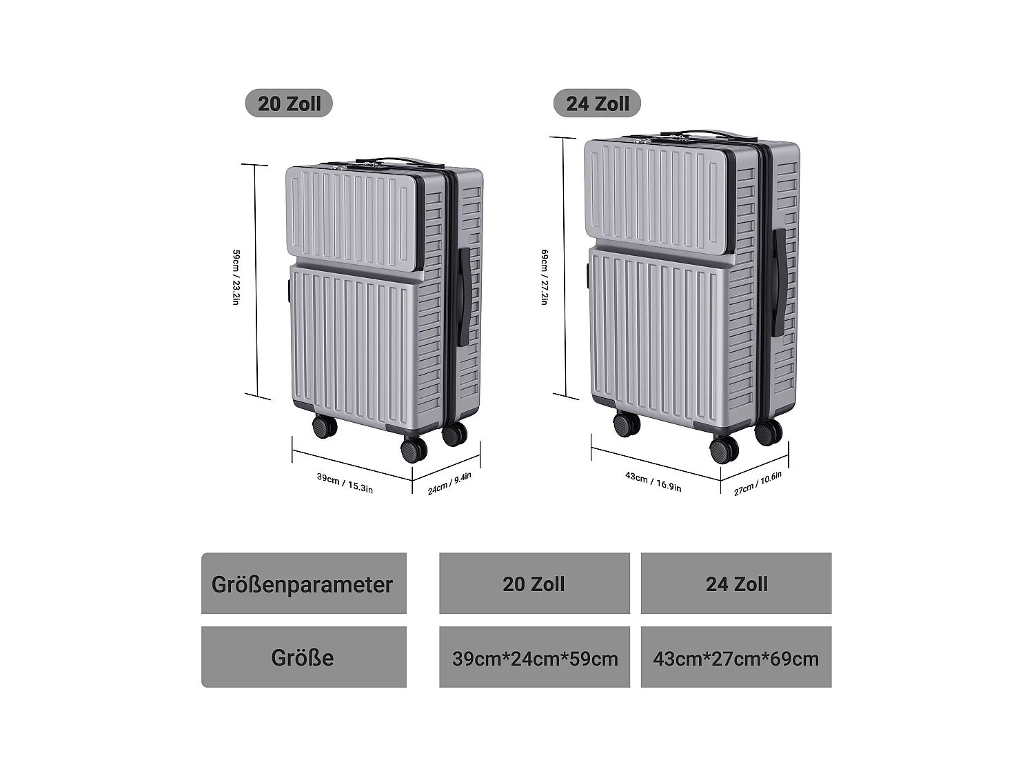 Set di valigie in ABS grigio – 2 pezzi (20"/24") con ruote a 360° e lucchetto TSA