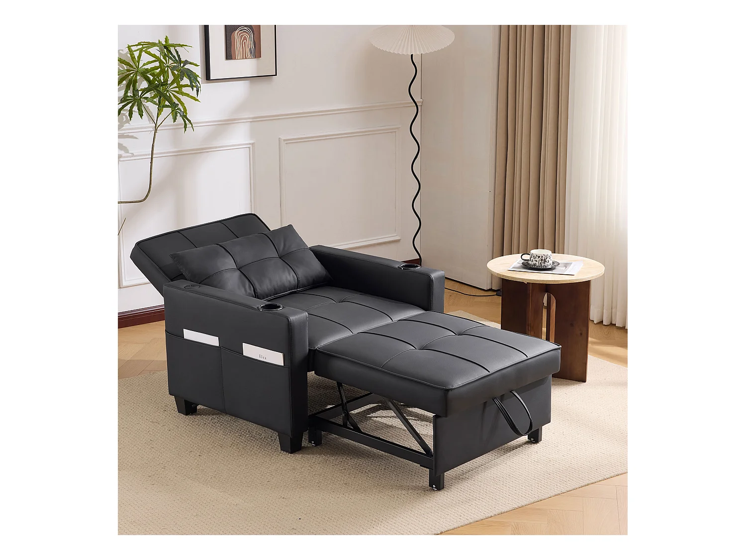Canapé-lit gigogne 3 en 1 avec porte-gobelets et port USB, chaise longue réglable en fauteuil ou en lit, gain de place pour les petites pièces