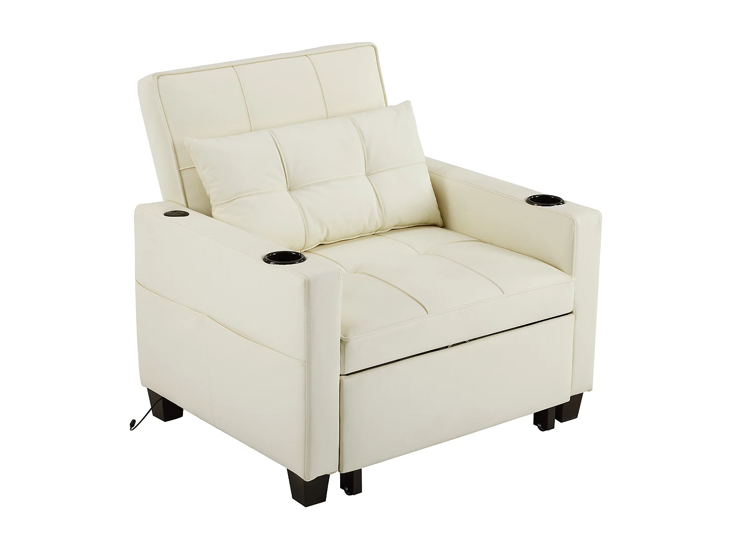 Canapé-lit 3 en 1 avec porte-gobelets et port USB, chaise longue réglable pour les petits espaces, canapé-lit