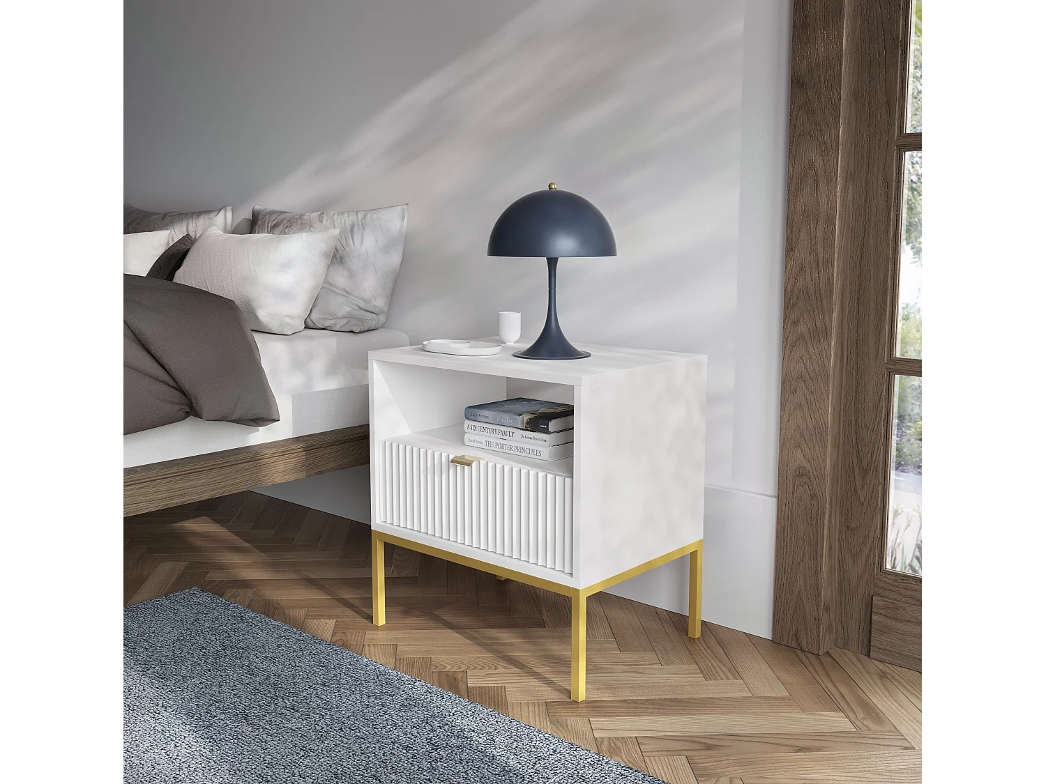 Chevet tafel 1 lade met metalen pieds zwart 54x56 cm