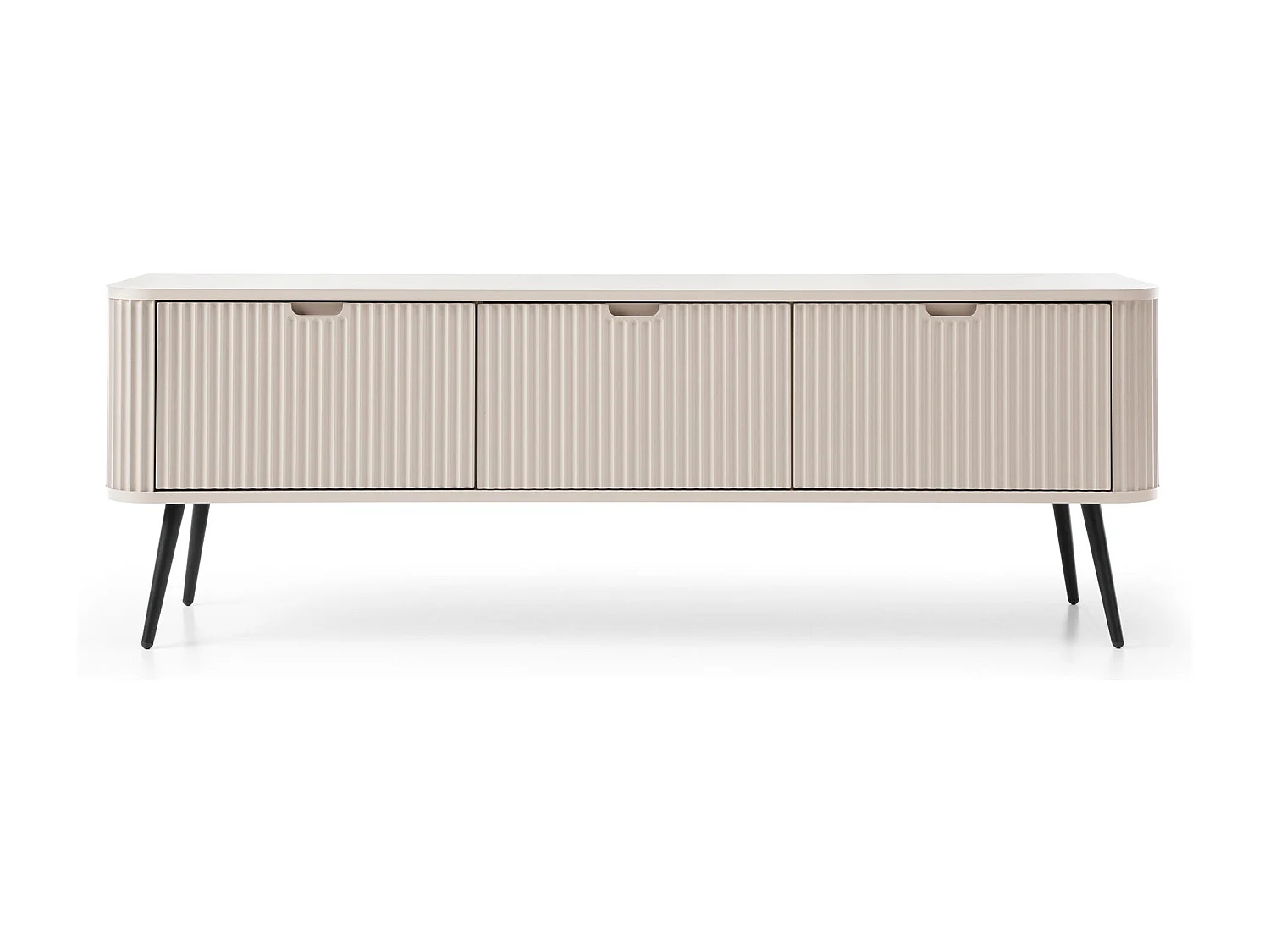 Meuble TV 3 portes avec pieds en métal noir 168x56 cm