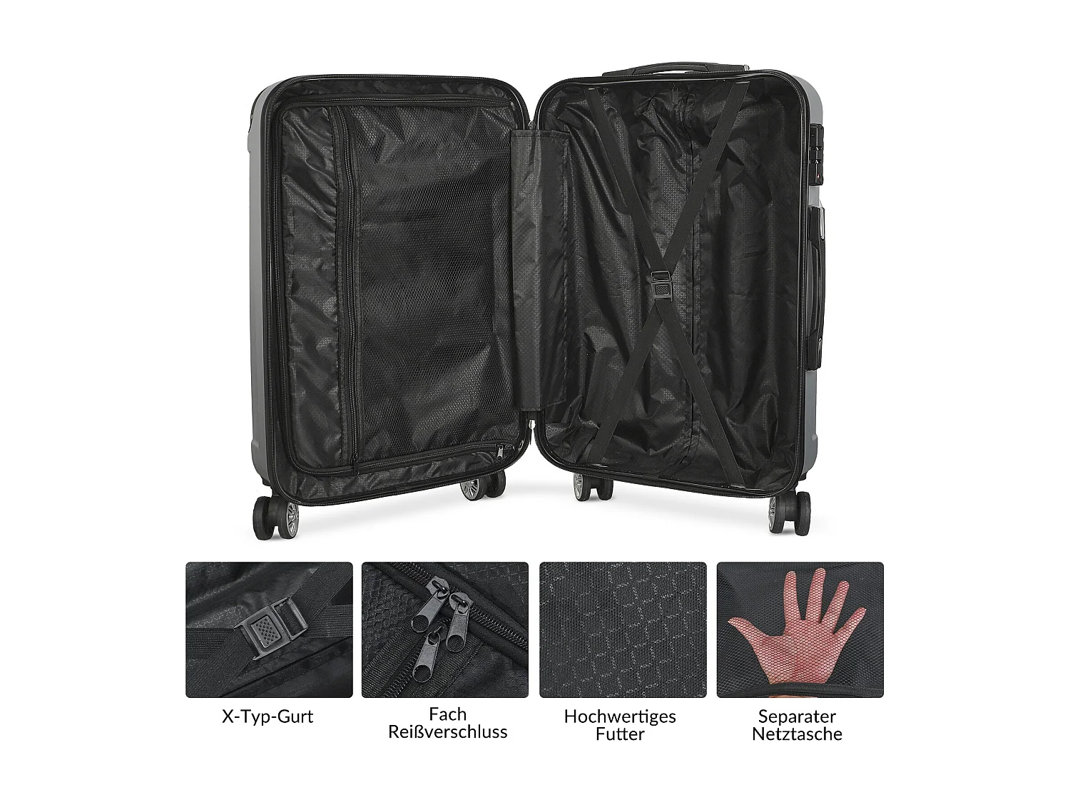 Conjunto de 3 Malas de Viagem ABS em Cinza Escuro com 4 Rodas 360° e Fecho TSA