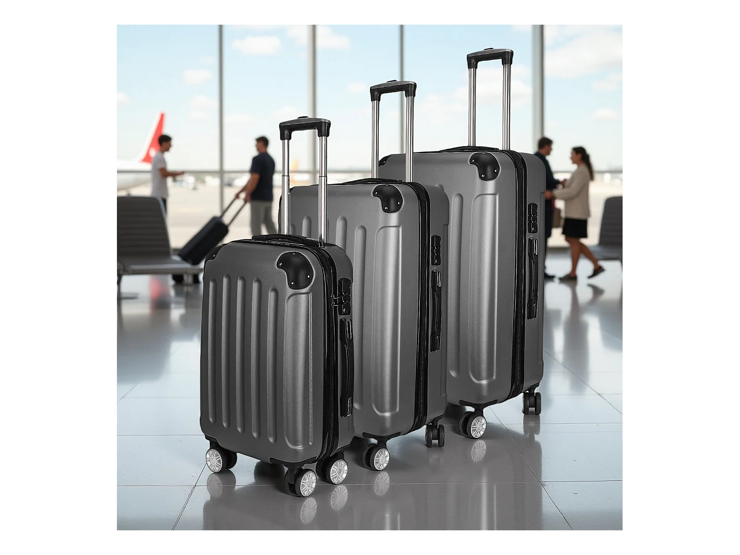 Lot de 3 valises en ABS gris foncé avec 4 roues 360° et serrure TSA