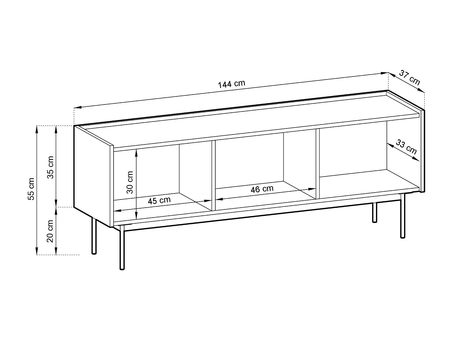 Meuble TV 3 portes en bois lamellé 144x55 cm