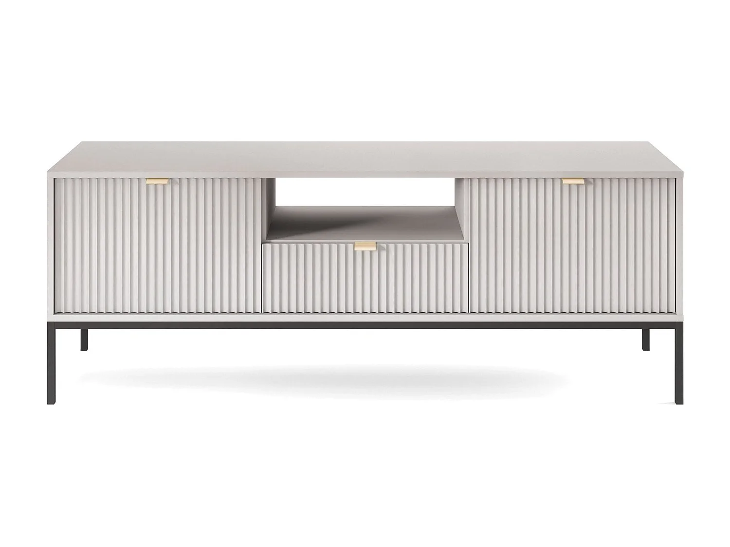 Meubel TV 2 deuren, 1 lade met zwarte metalen poten, 154x56 cm