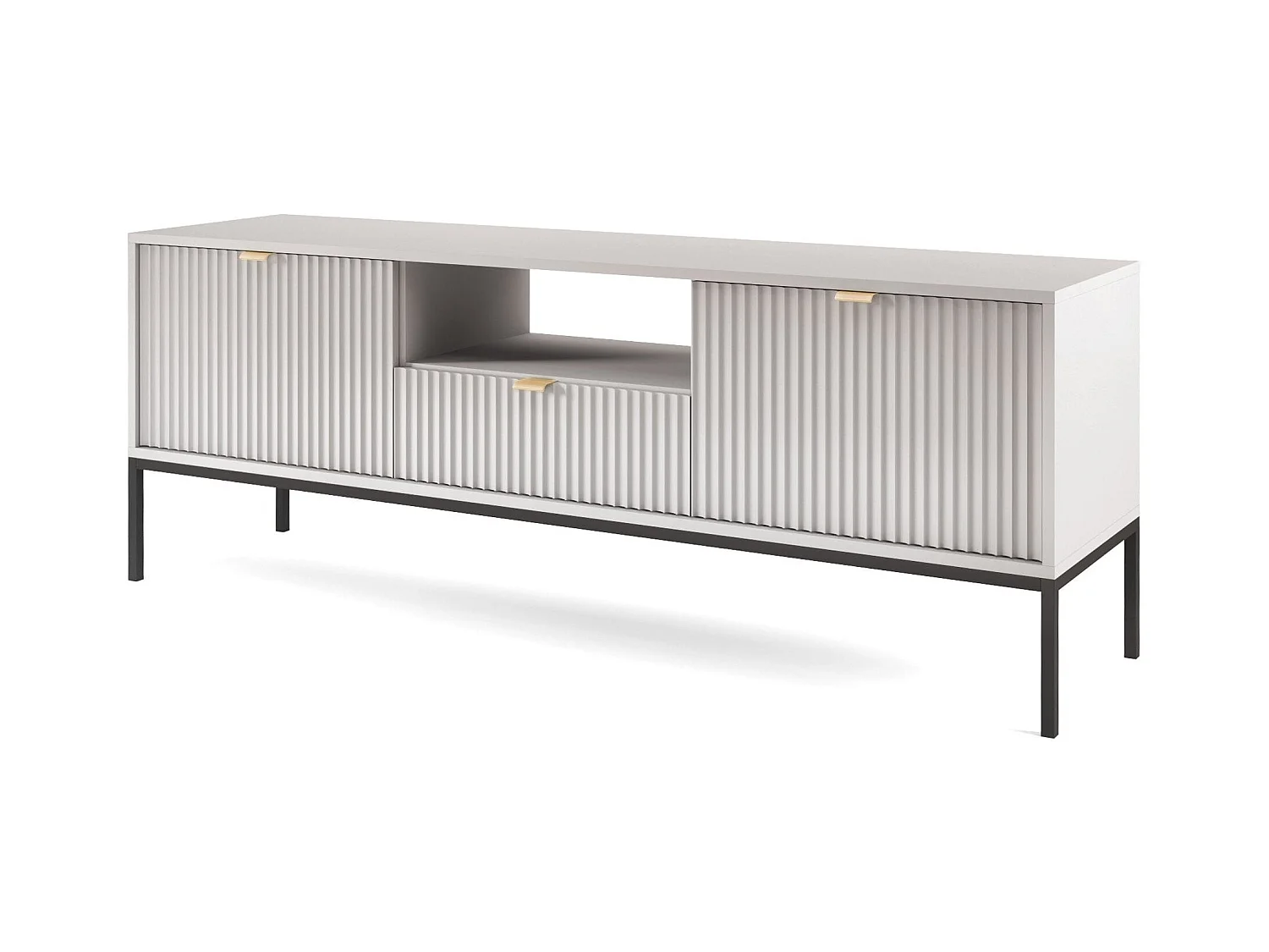 Meuble TV 2 portes, 1 tiroir avec pieds en métal noir, 154x56 cm
