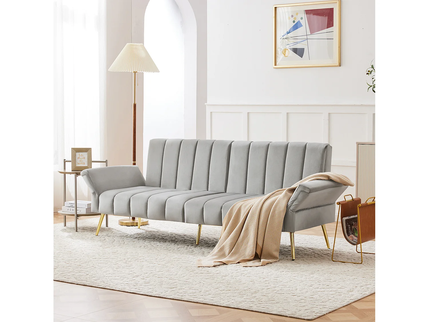 Modernes Zweisitzer-Schlafsofa aus Samt, klappbar mit Hilfsfüßen & Erklärvideo. Platzsparend für Wohnzimmer, Schlafzimmer, Gästezimmer & Heimkino.