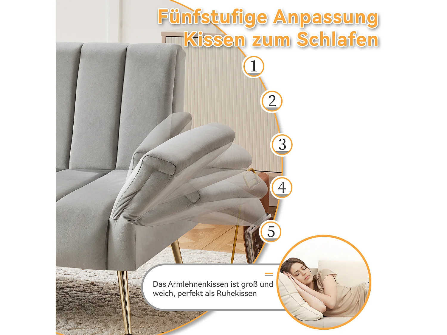 Modernes Zweisitzer-Schlafsofa aus Samt, klappbar mit Hilfsfüßen & Erklärvideo. Platzsparend für Wohnzimmer, Schlafzimmer, Gästezimmer & Heimkino.