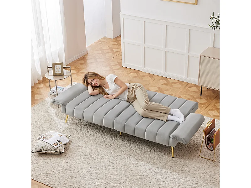 Moderno divano letto in velluto, pieghevole con gambe regolabili e video. Ideale per soggiorno, camera, stanza ospiti e home theater.