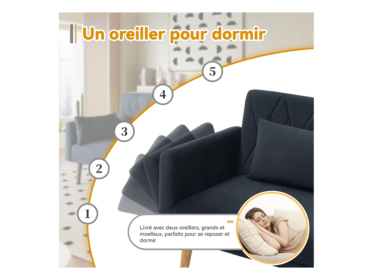Klappbares Samtsofa mit Schlaffunktion. Platzsparendes Gästebett für kleine Räume, Wohnzimmer, Schlafzimmer & Heimkino.