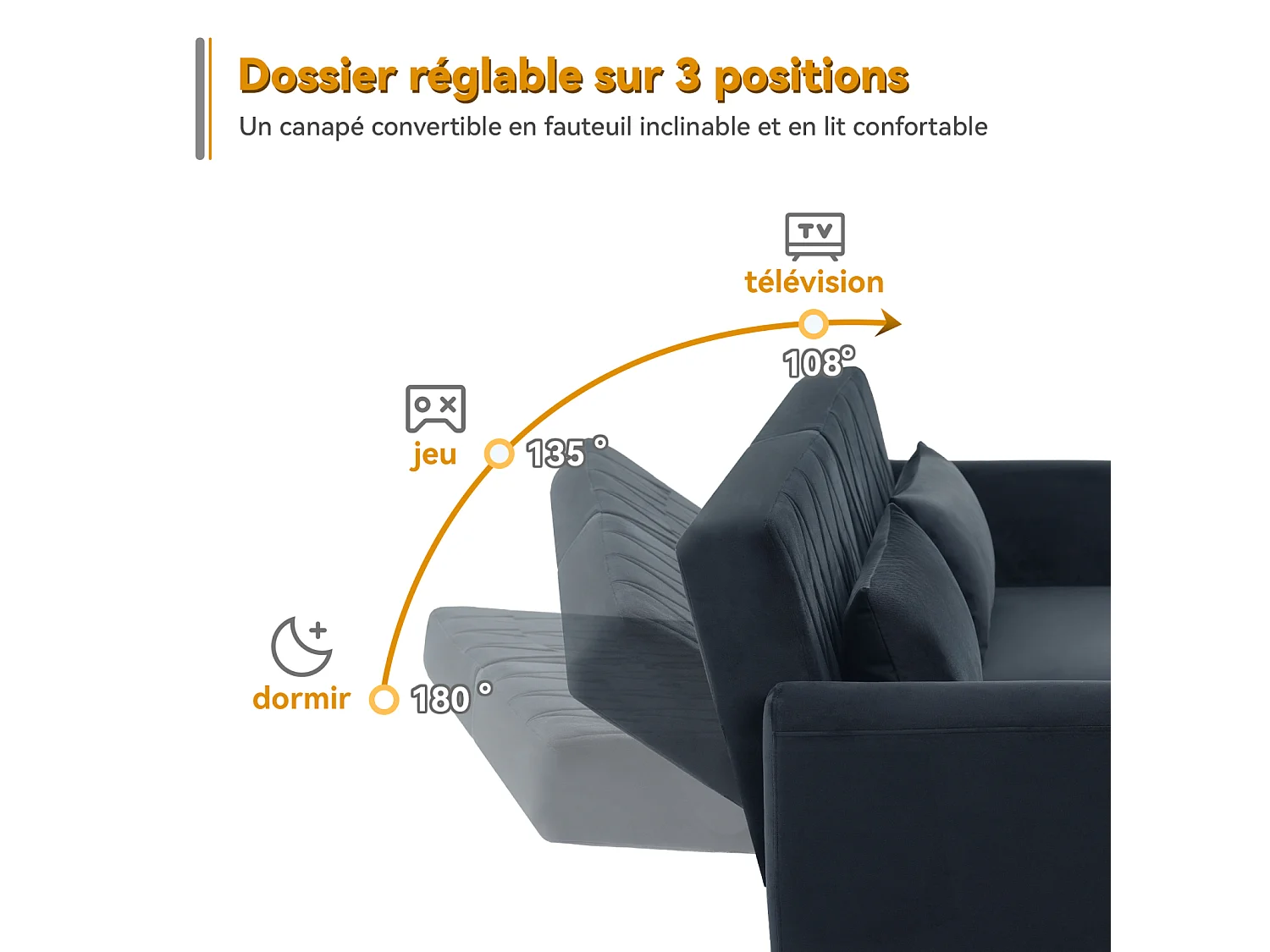 Canapé convertible pliant en velours. Lit d'appoint compact pour petits espaces, salons, chambres et home cinéma.