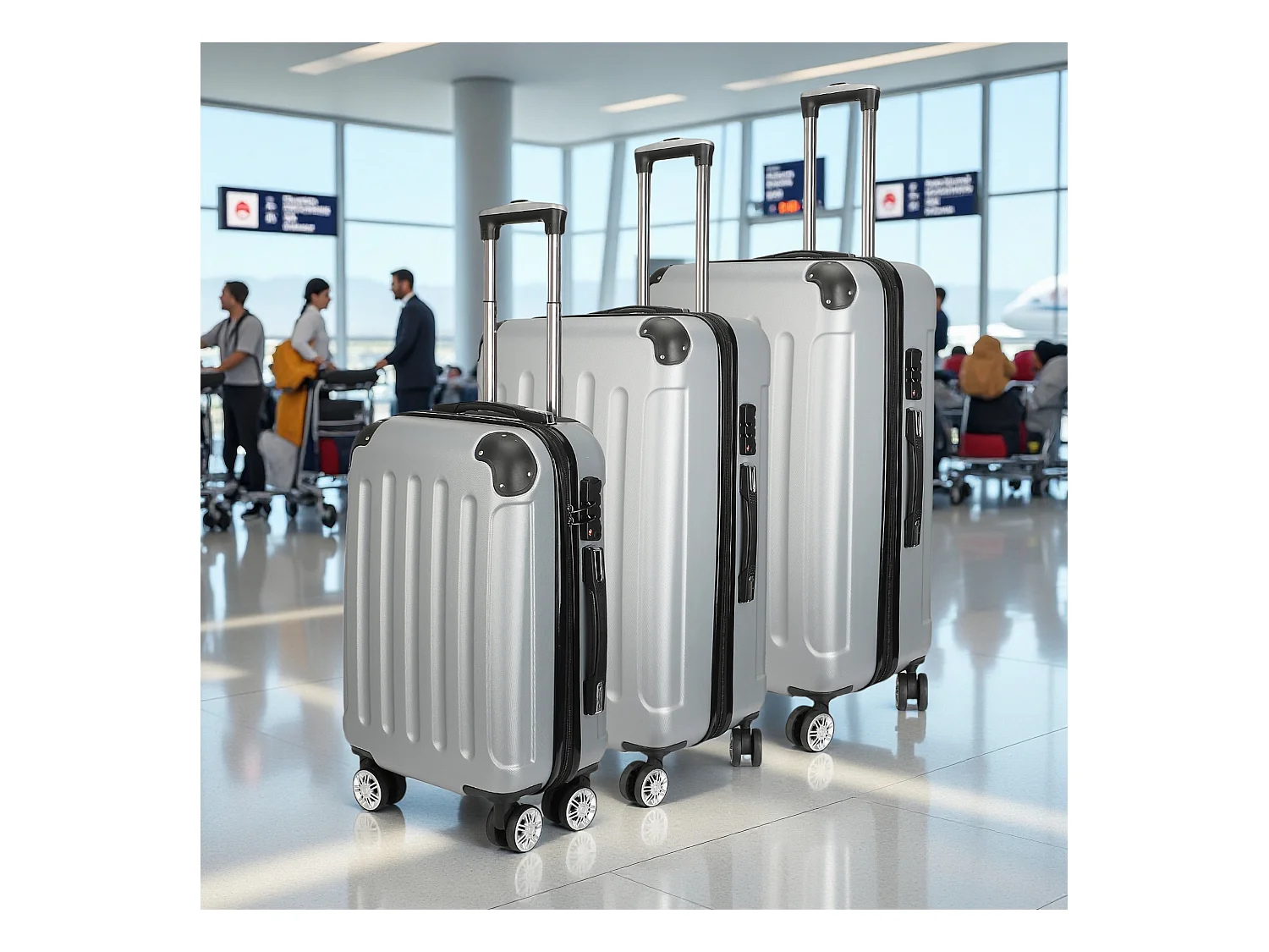 Valise de voyage ABS avec 4 roulettes pivotantes - Lot de 3 tailles