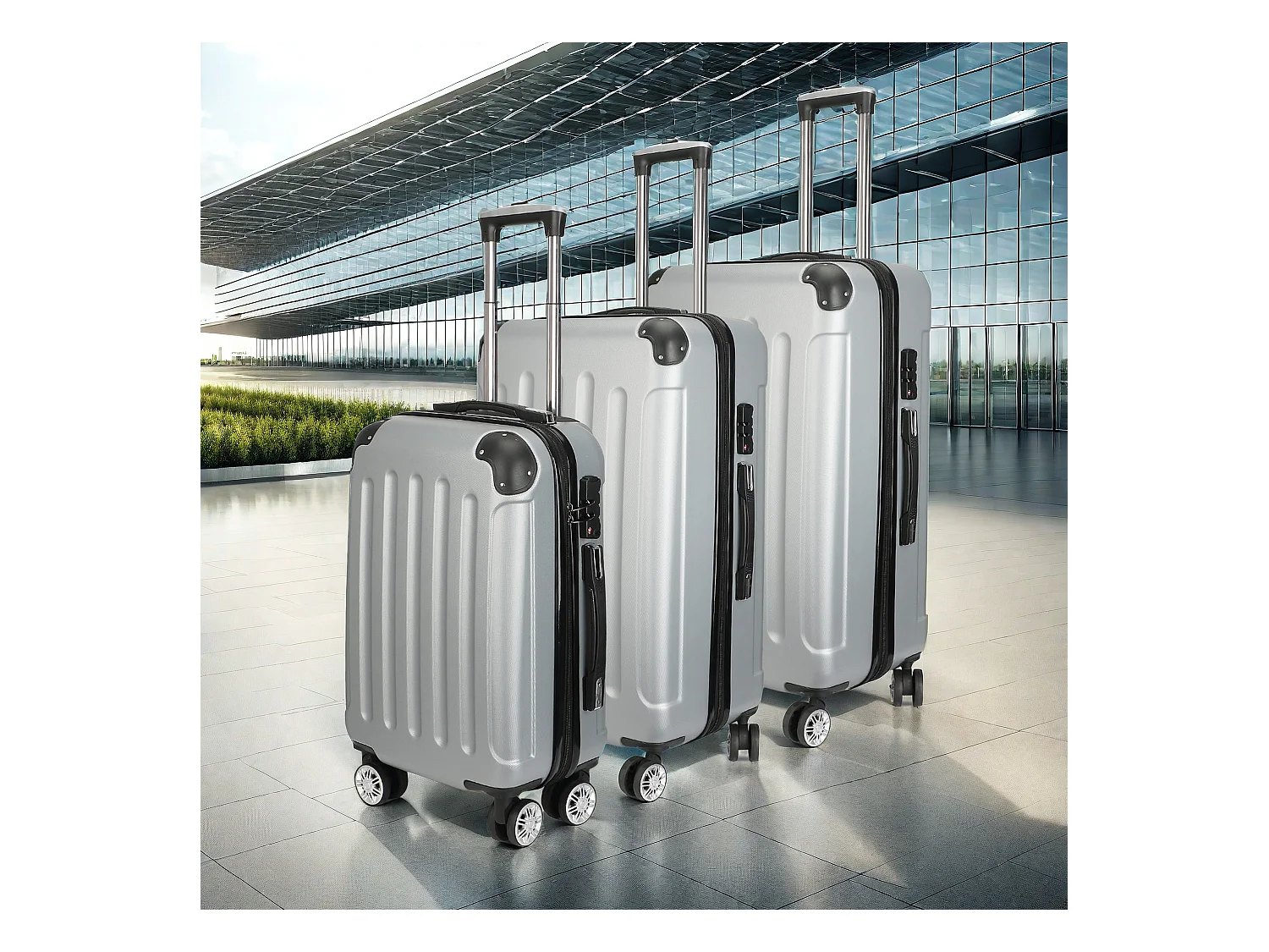 Valise de voyage ABS avec 4 roulettes pivotantes - Lot de 3 tailles