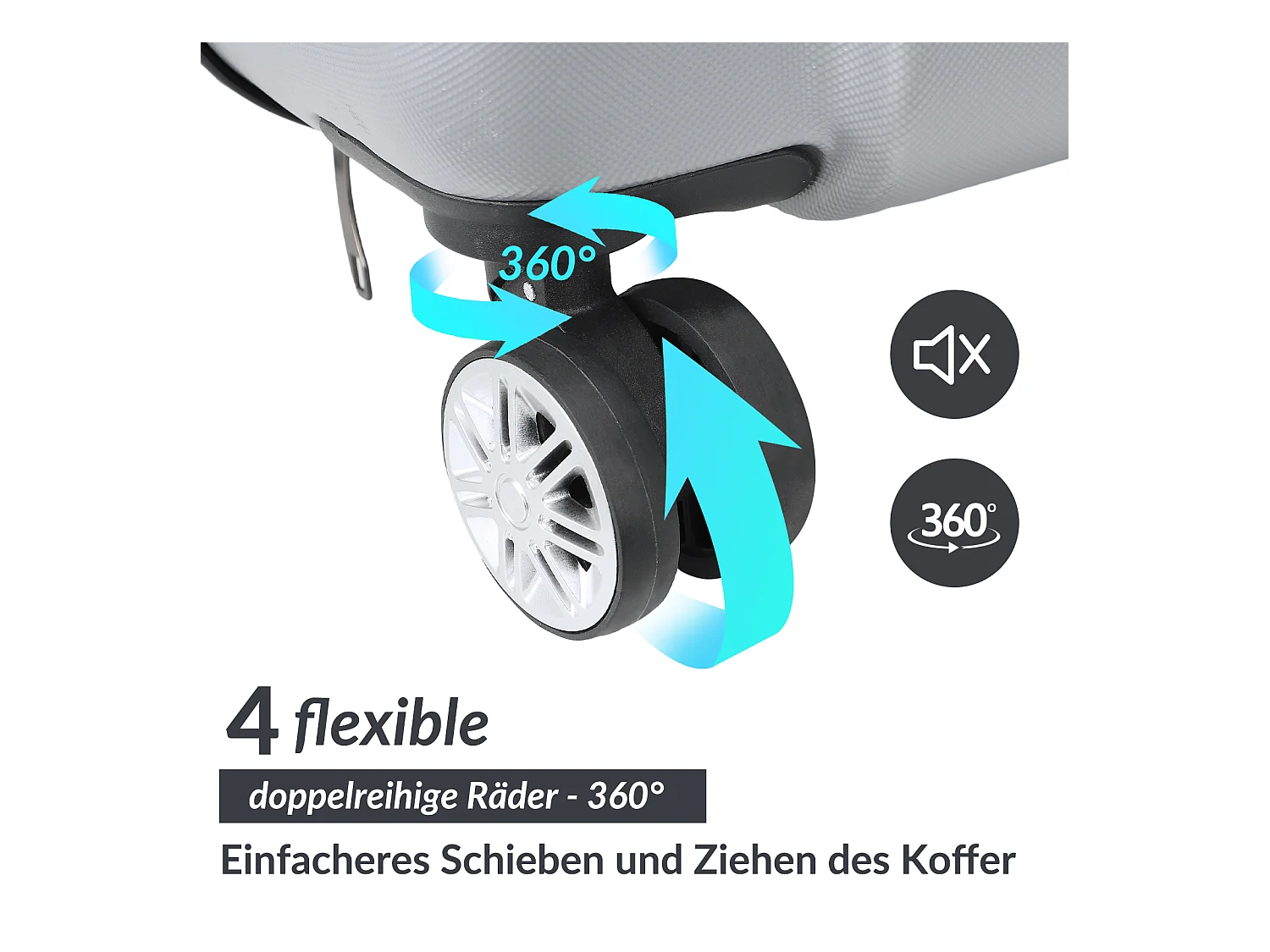 Valise de voyage ABS avec 4 roulettes pivotantes - Lot de 3 tailles