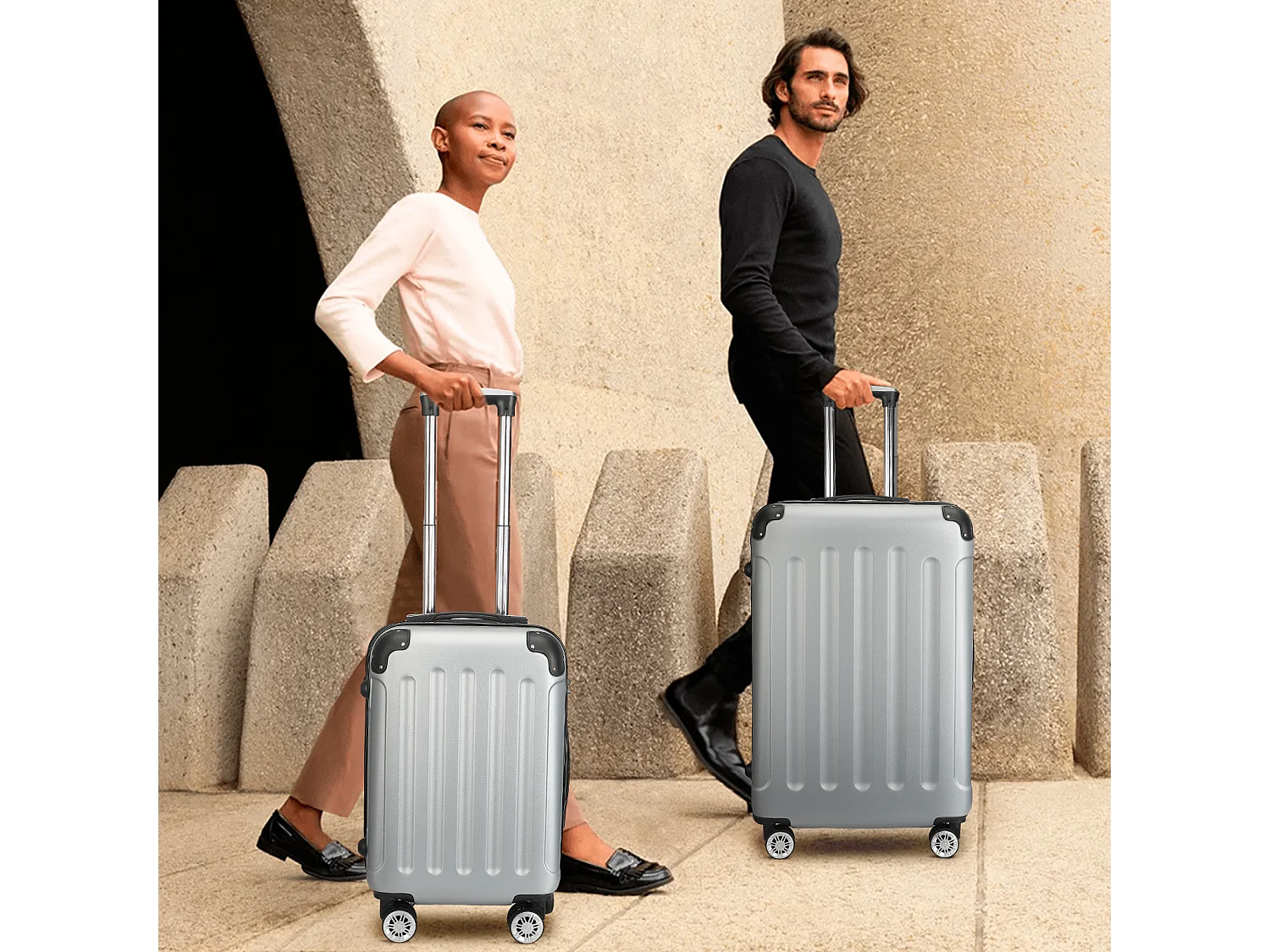 Valise de voyage ABS avec 4 roulettes pivotantes - Lot de 3 tailles