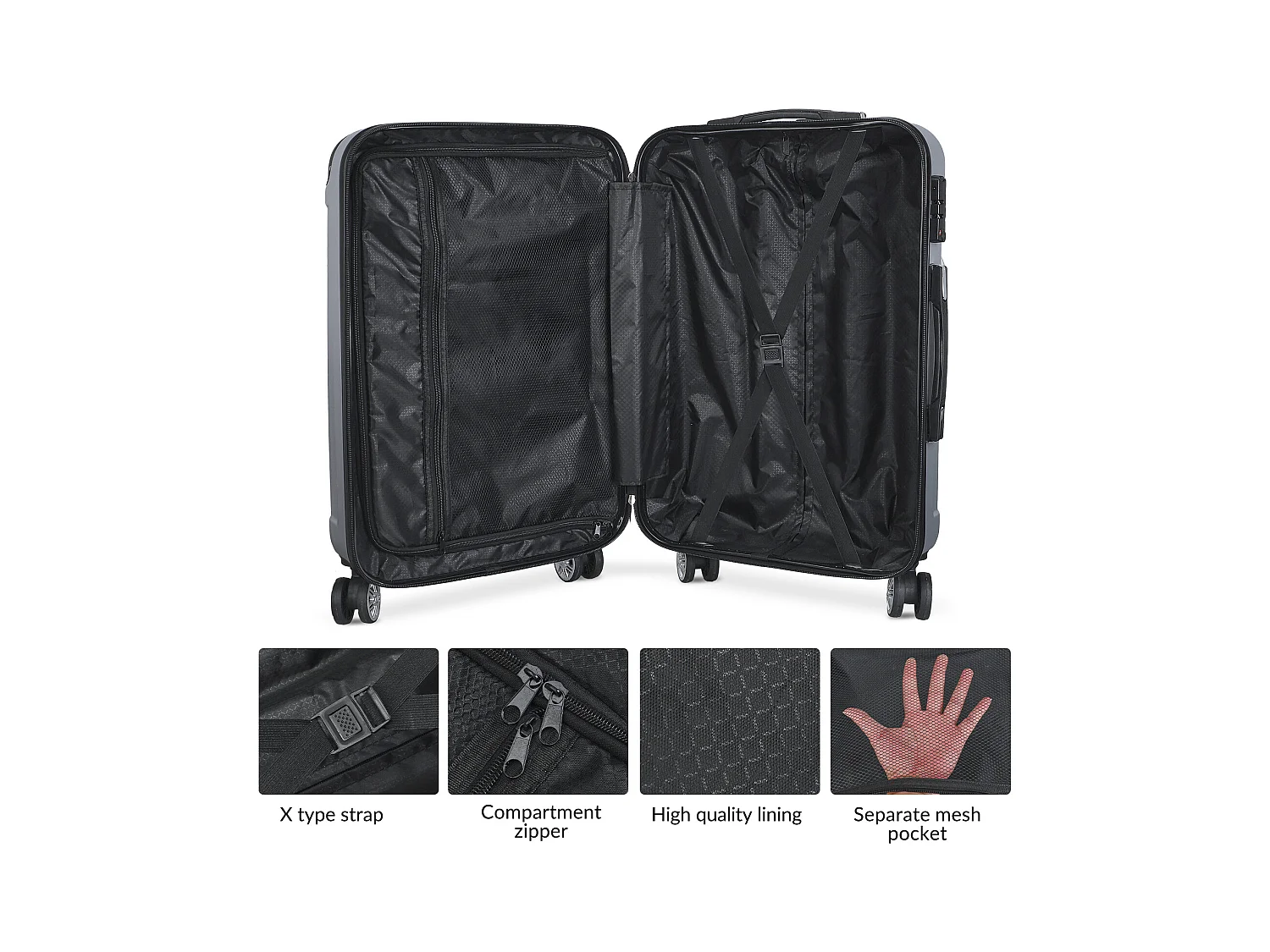 Valise de voyage ABS avec 4 roulettes pivotantes - Lot de 3 tailles