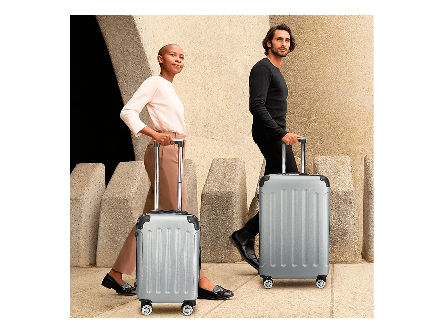 Valise de voyage ABS avec 4 roulettes pivotantes - Lot de 3 tailles