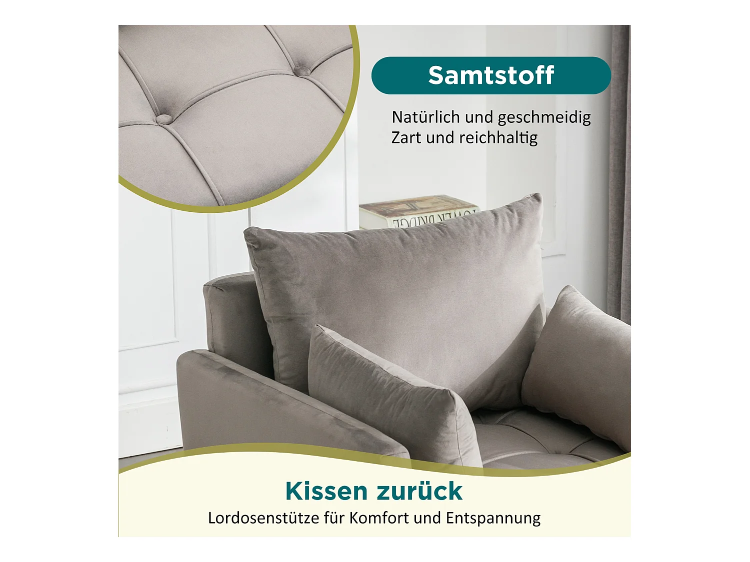 Moderne fluwelen fauteuil met opbergruimte, inclusief sierkussens, gouden metalen poten, minimalistische loungestoel met armleuningen voor de woonkamer