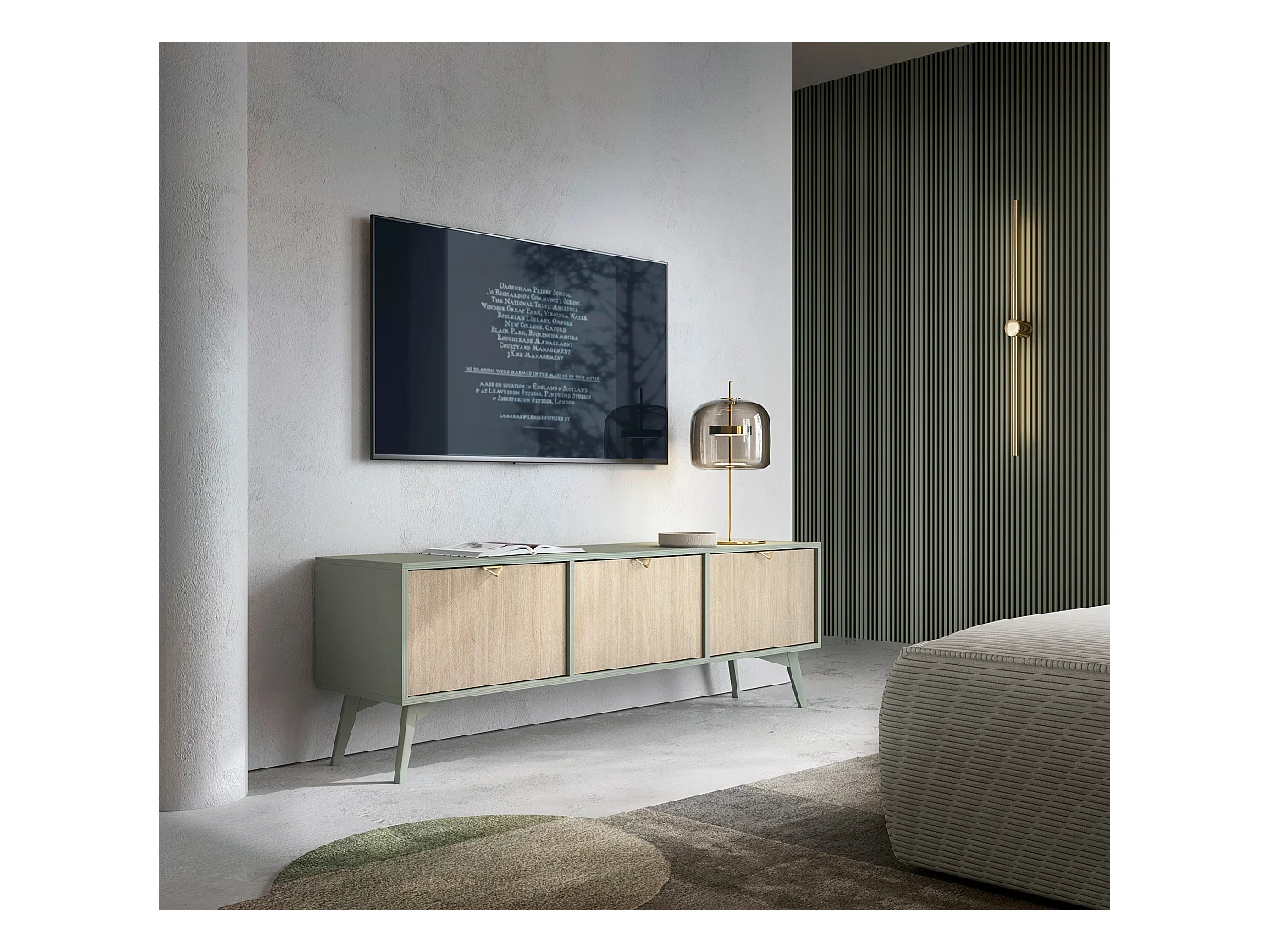 Meuble TV 3 portes en bois lamellé 158x52 cm