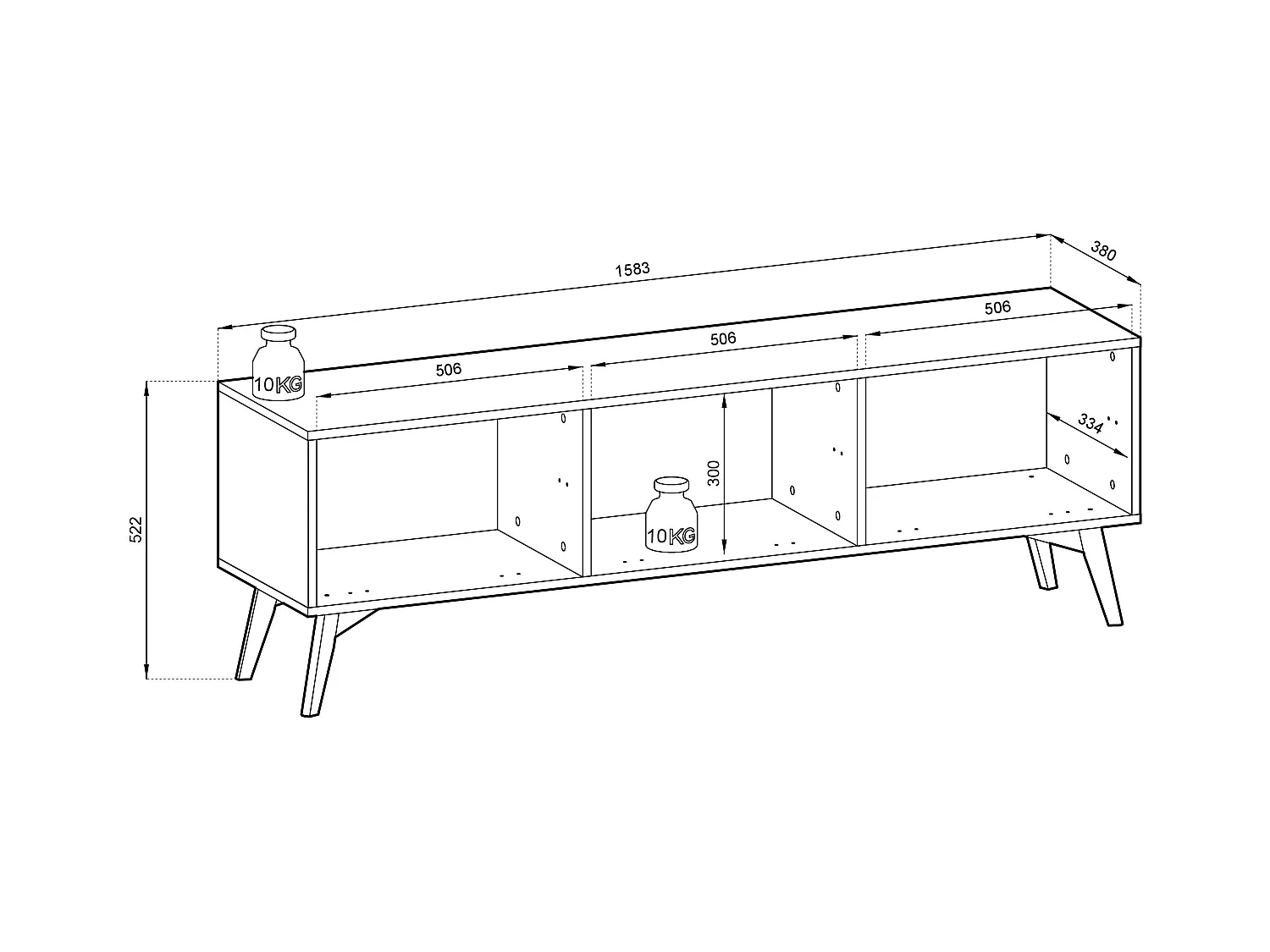 Meuble TV 3 portes en bois lamellé 158x52 cm
