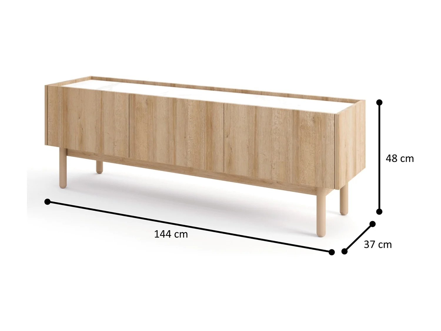 Meuble TV 3 portes en bois lamellé 144x48 cm