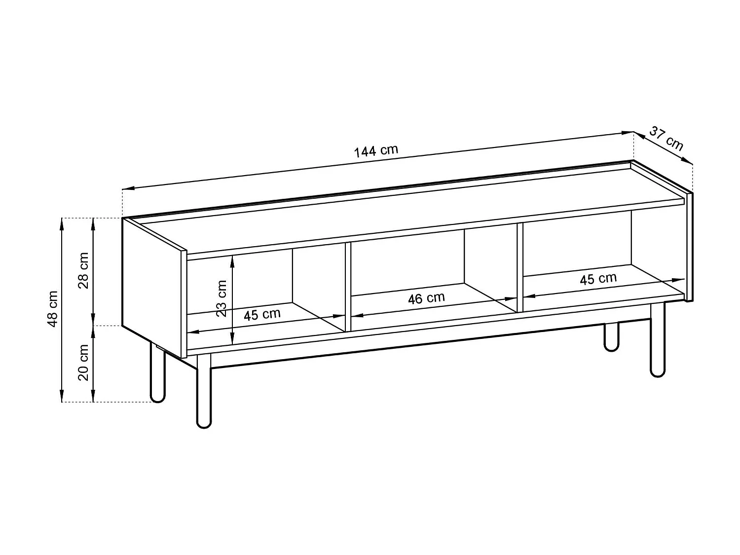 Meuble TV 3 portes en bois lamellé 144x48 cm