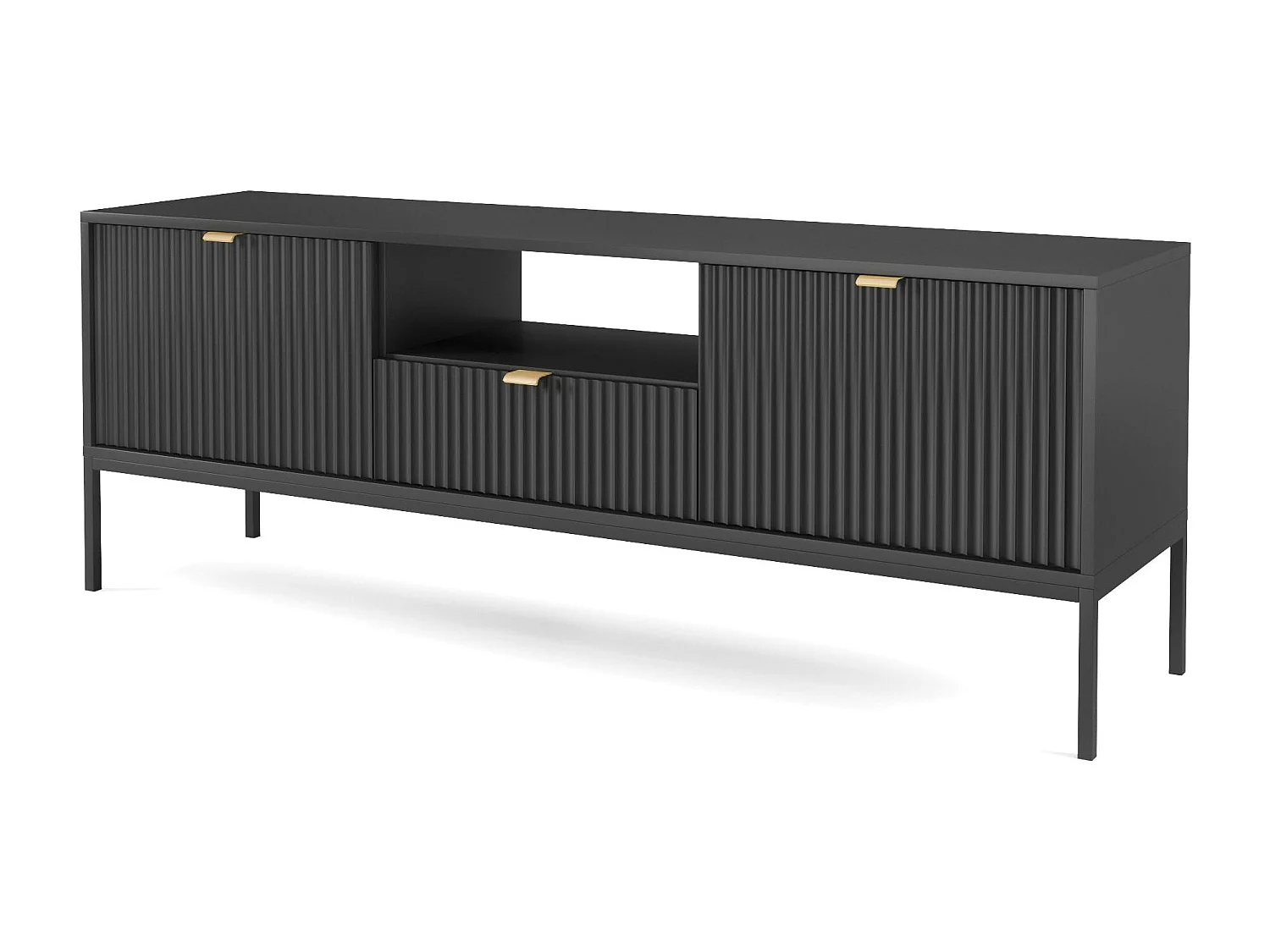 Mobile TV 2 ante 1 cassetto con piedi in metallo nero 154x56 cm