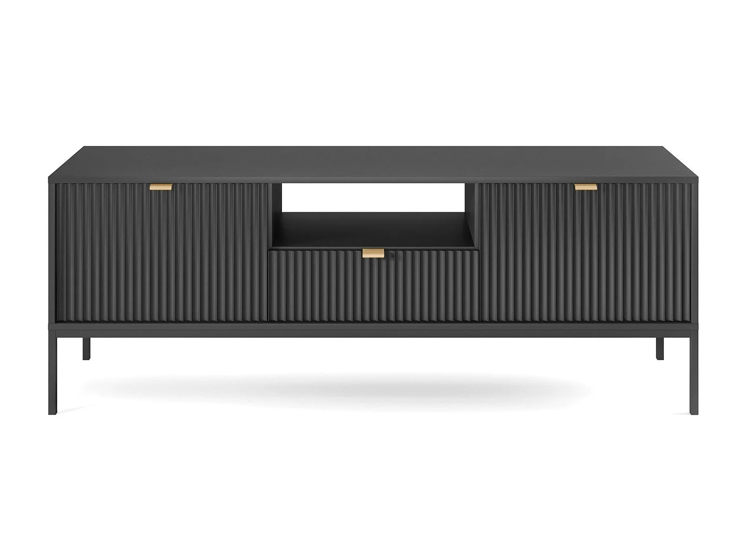 Mobile TV 2 ante 1 cassetto con piedi in metallo nero 154x56 cm