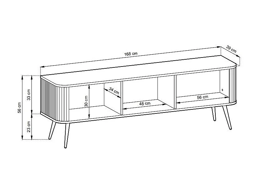 Meuble TV 3 portes avec pieds en métal noir 168x56 cm