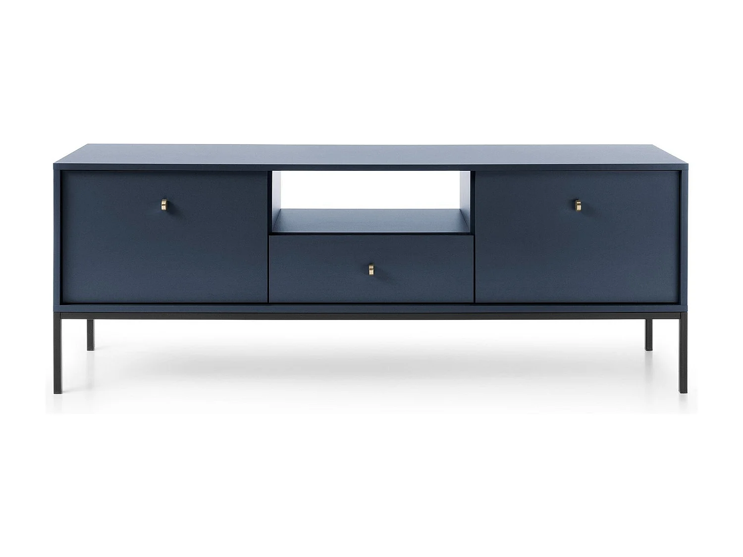 Meuble TV 2 portes, 1 tiroir avec pieds en métal noir, 154x56 cm