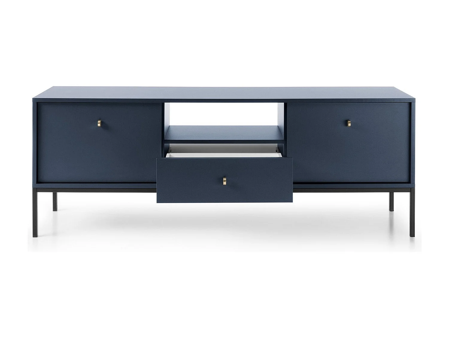 Meuble TV 2 portes, 1 tiroir avec pieds en métal noir, 154x56 cm