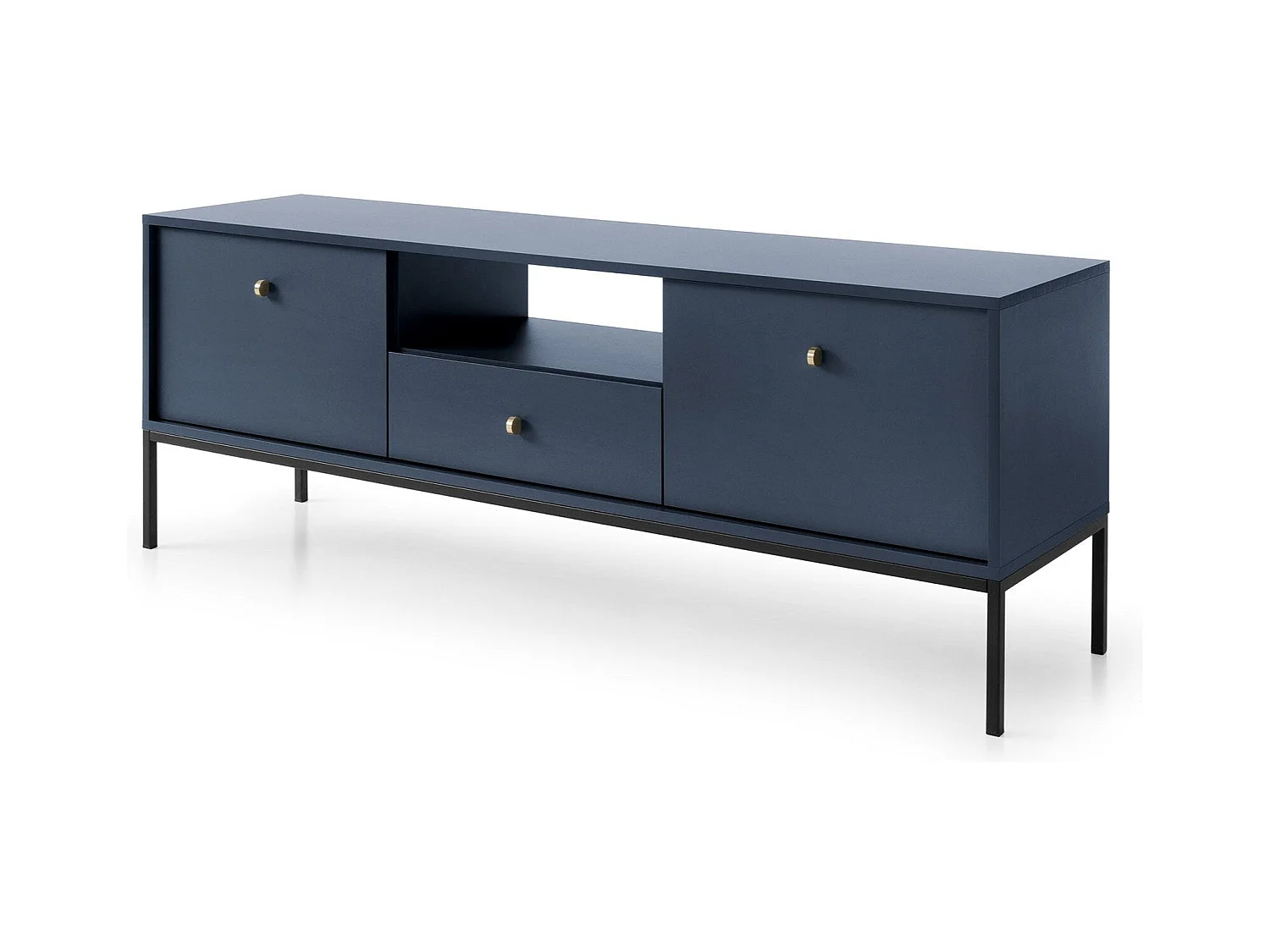 Mobile TV 2 ante 1 cassetto con piedi in metallo nero 154x56 cm