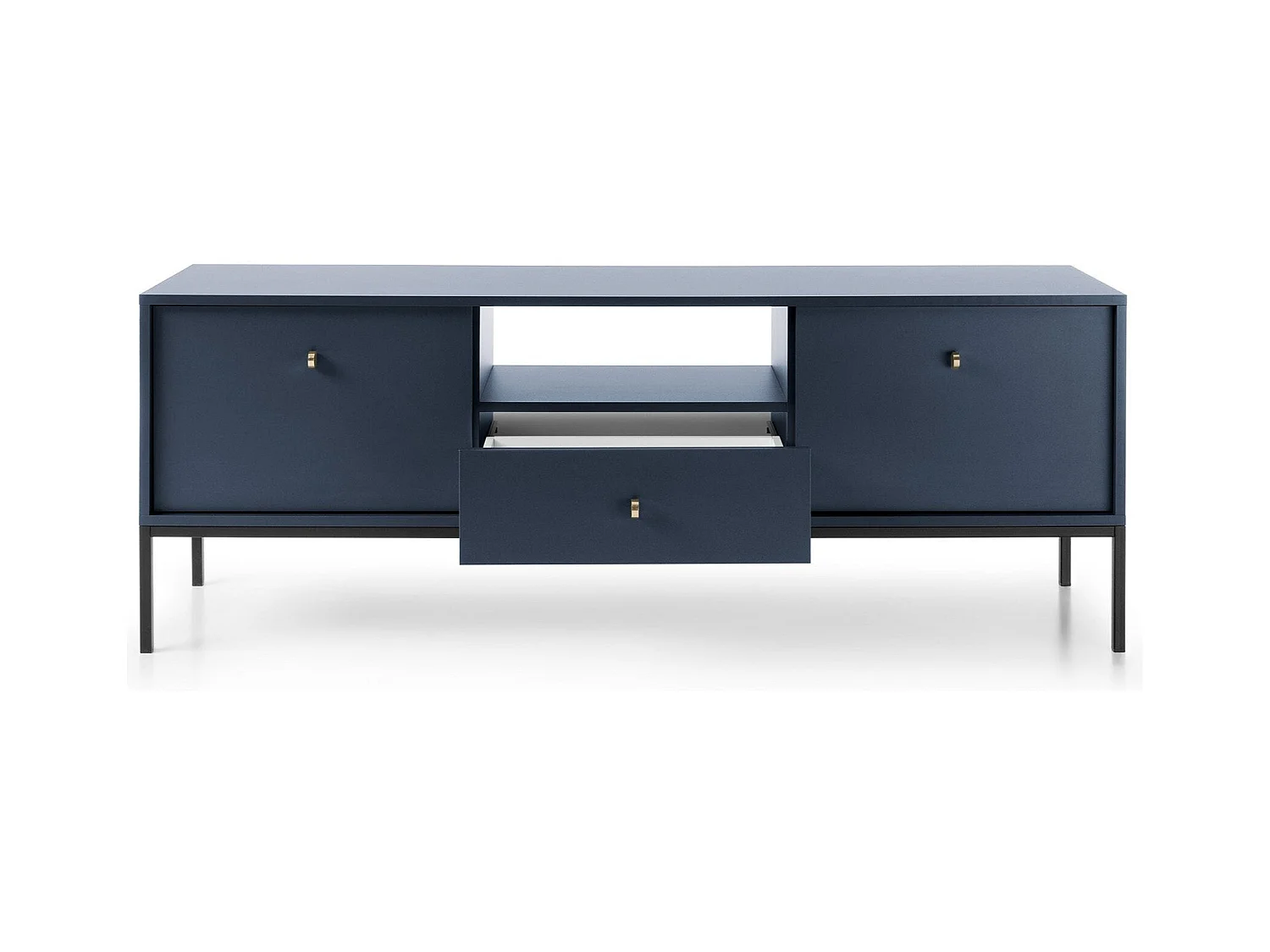 Mobile TV 2 ante 1 cassetto con piedi in metallo nero 154x56 cm