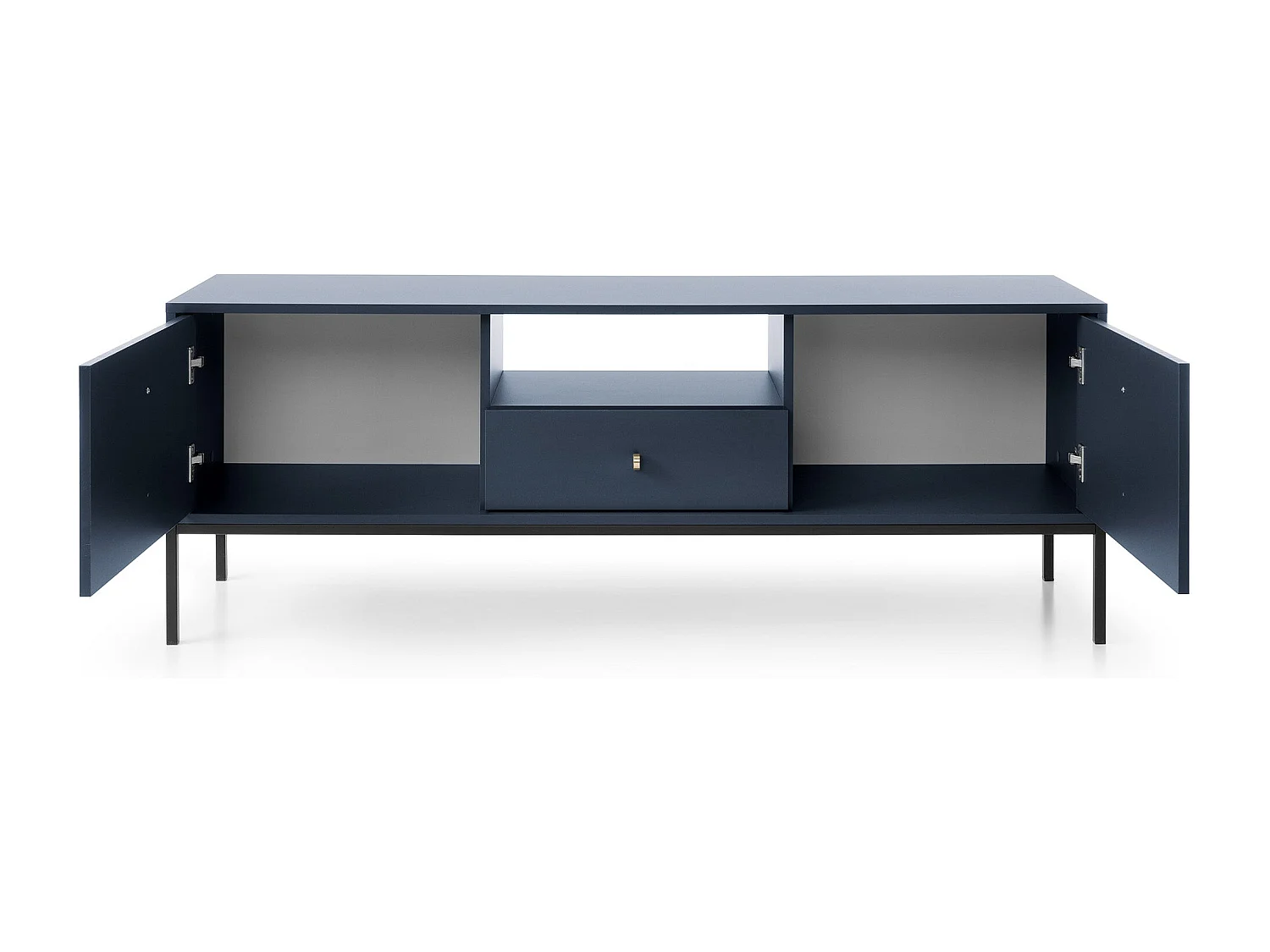 Mobile TV 2 ante 1 cassetto con piedi in metallo nero 154x56 cm