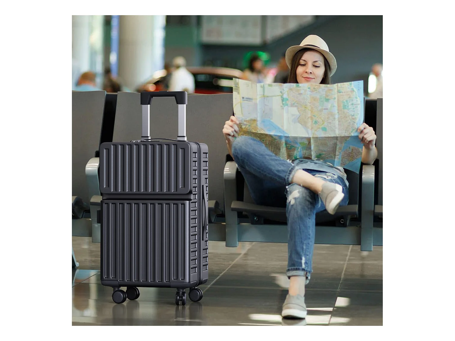 Zwarte ABS-kofferset – 2 stuks (20"/24") met 360° wielen en TSA-slot