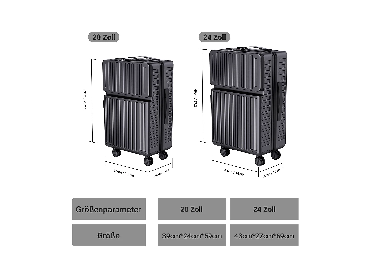 Zwarte ABS-kofferset – 2 stuks (20"/24") met 360° wielen en TSA-slot