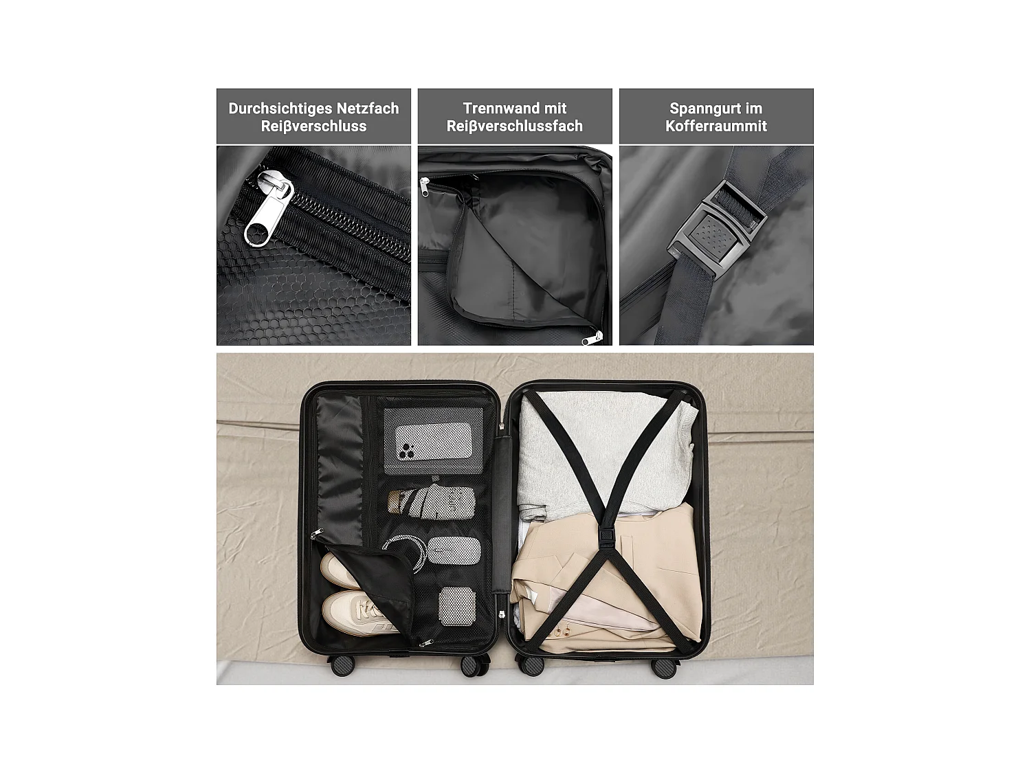 Zwarte ABS-kofferset – 2 stuks (20"/24") met 360° wielen en TSA-slot