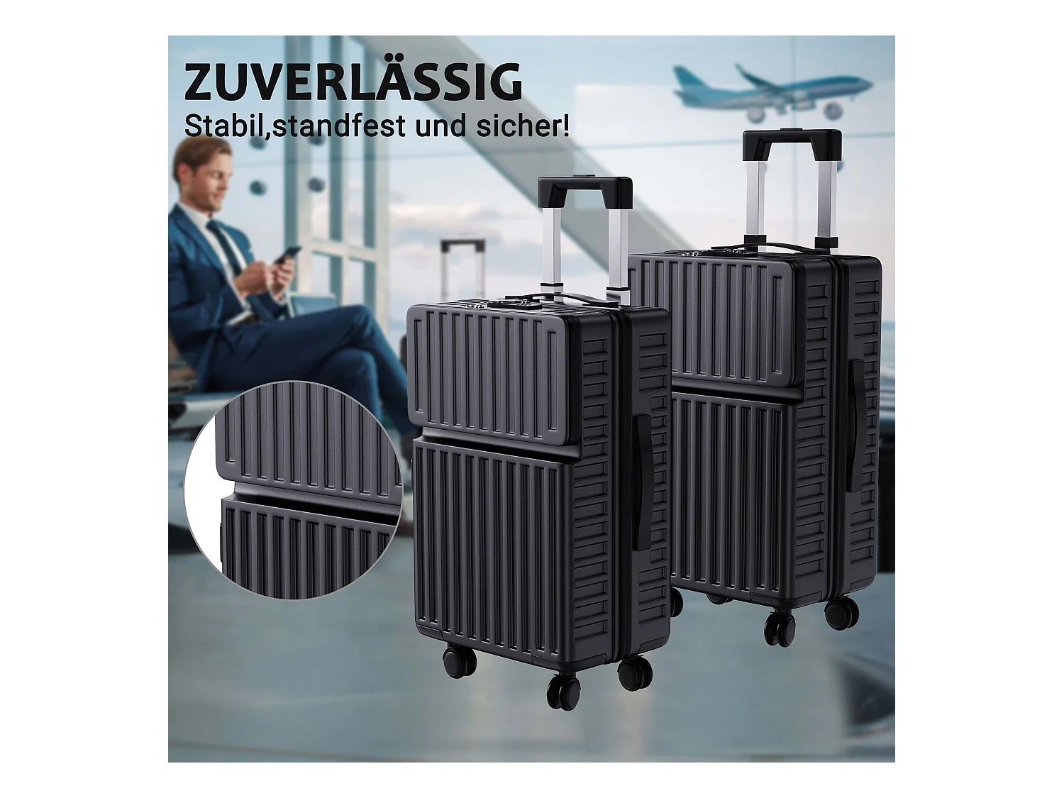 Ensemble de 2 valises en ABS noir (20"/24") avec roulettes 360° et serrure TSA