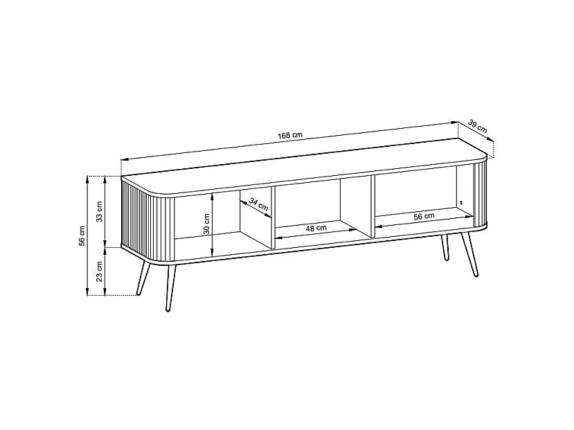 Meuble TV 3 portes avec pieds en métal doré 168x56 cm