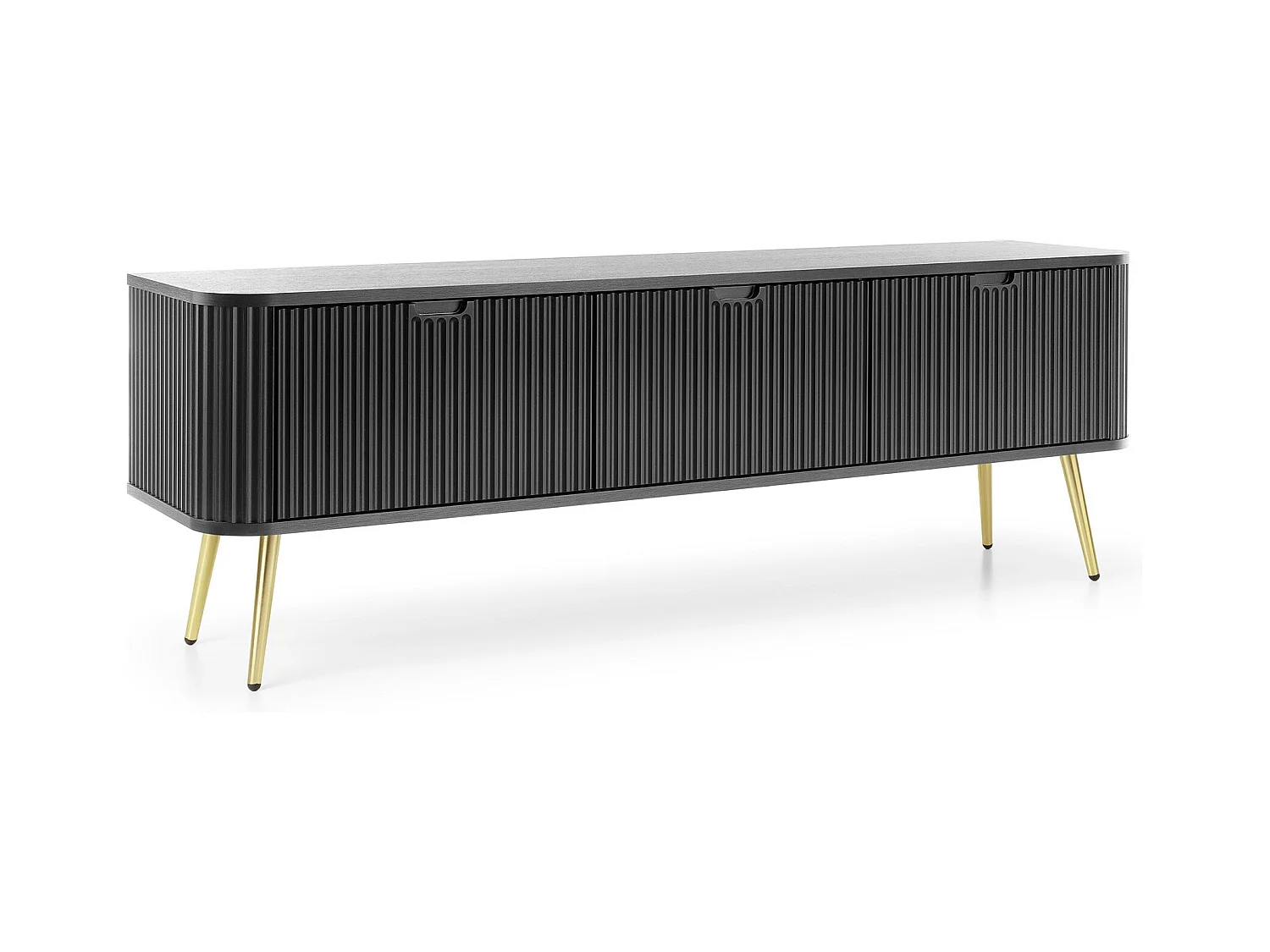 Meuble TV 3 portes avec pieds en métal doré 168x56 cm