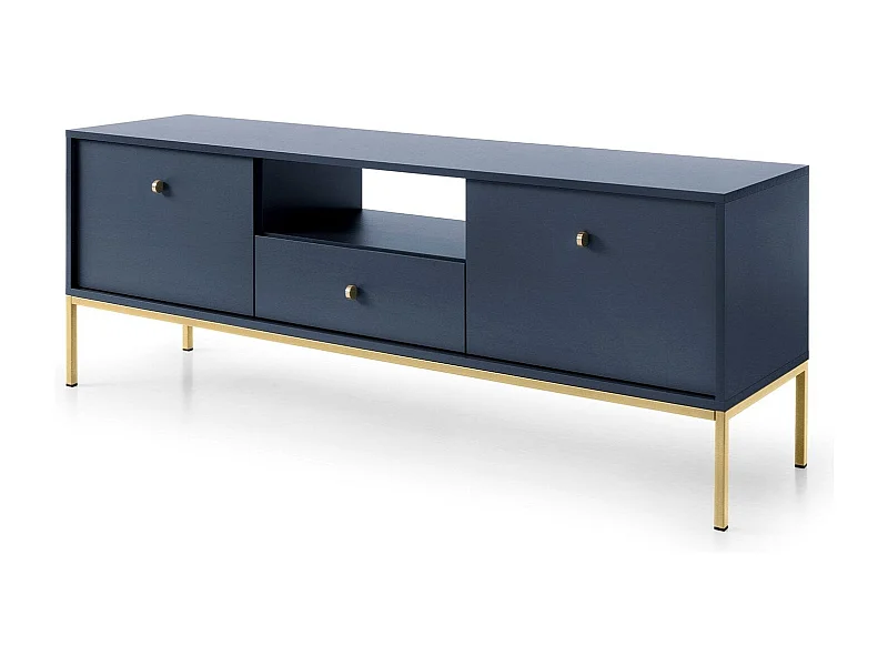 Meubel TV 2 deuren, 1 lade met gouden metalen poten, 154x56 cm
