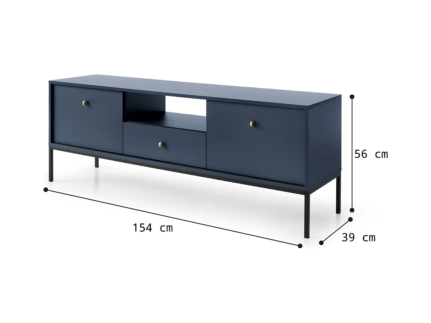 Mobile TV 2 ante 1 cassetto con piedi in metallo oro 154x56 cm